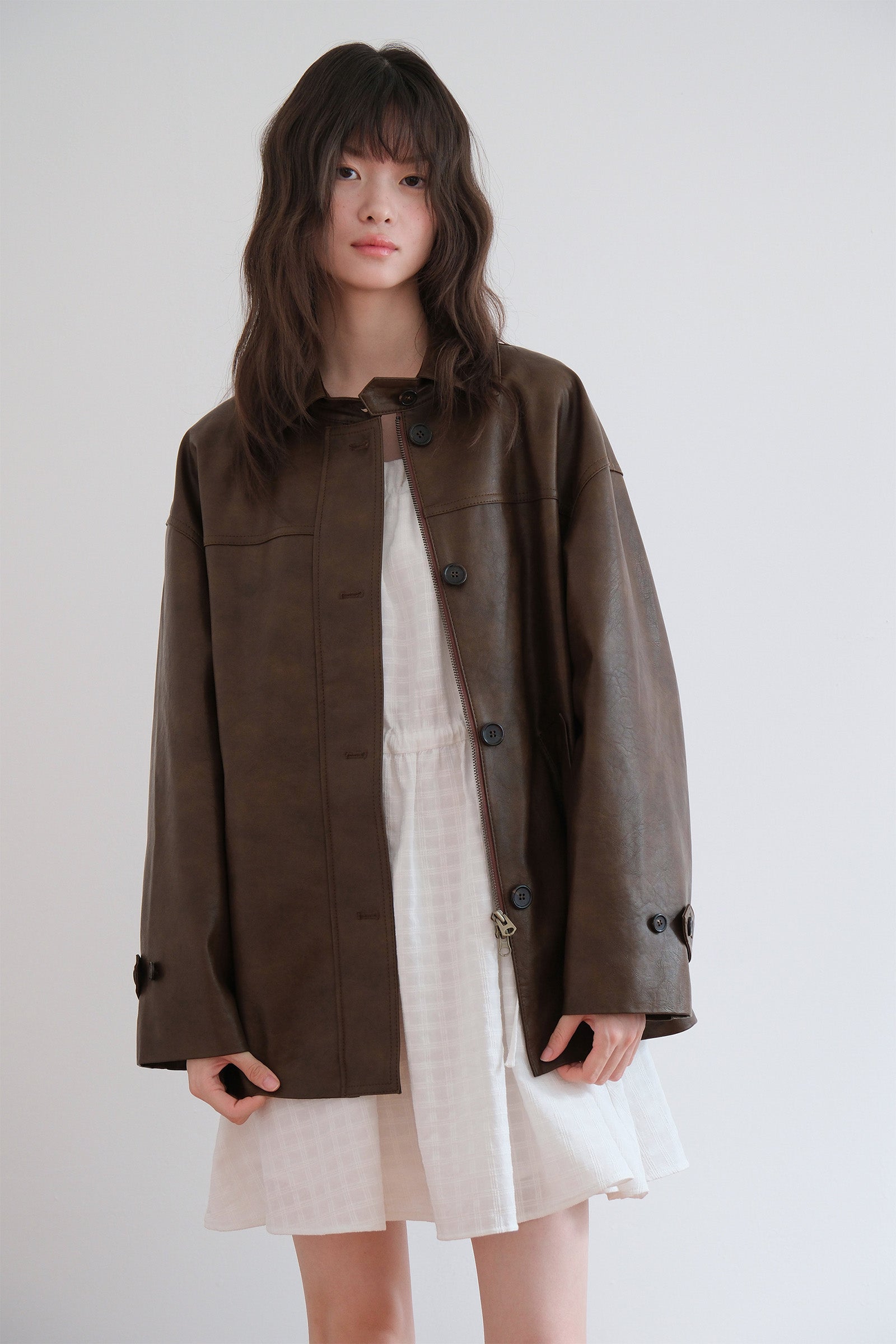 HALF LEATHER JACKET_BROWN