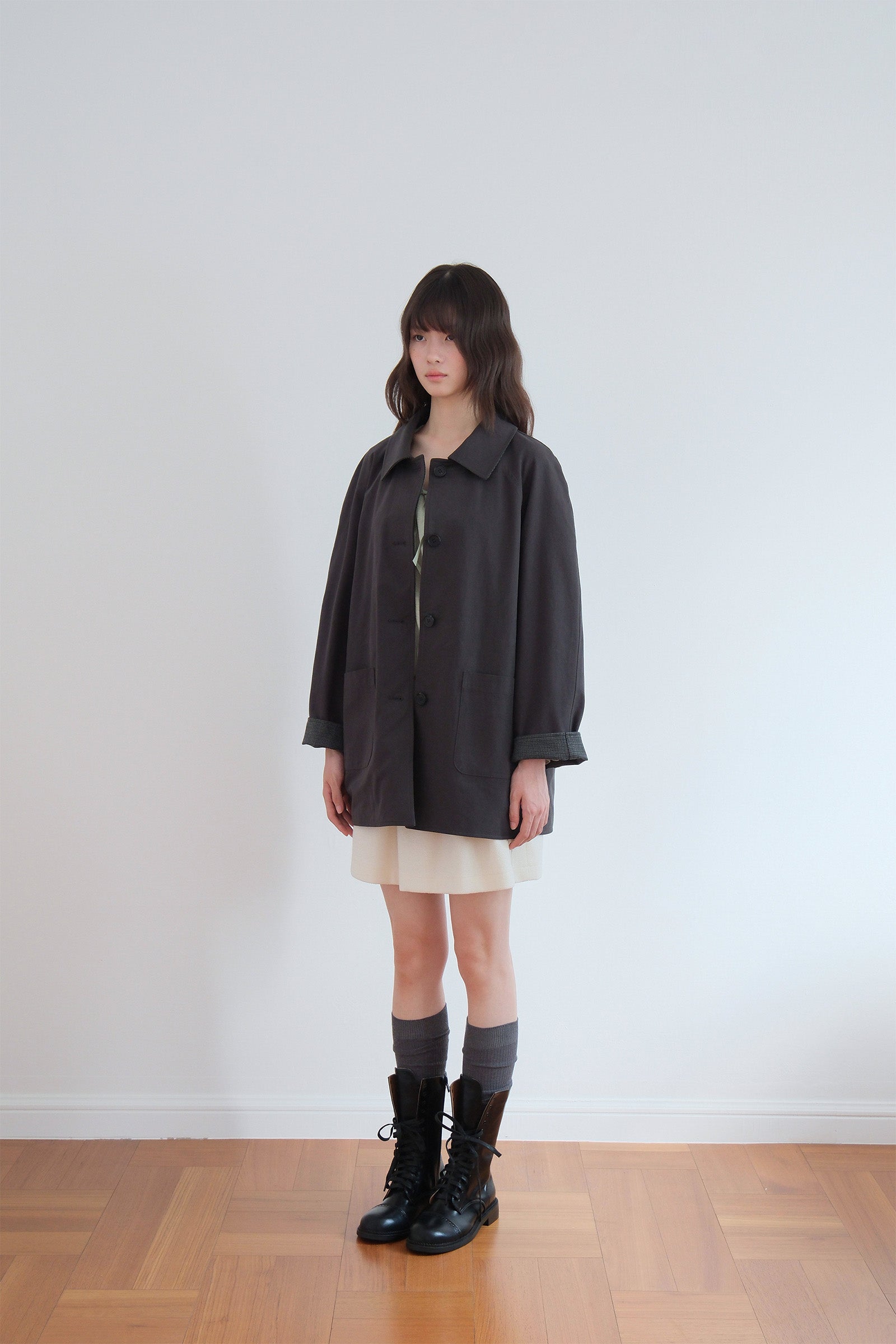 REVERSIBLE HALF COAT_CHARCOAL