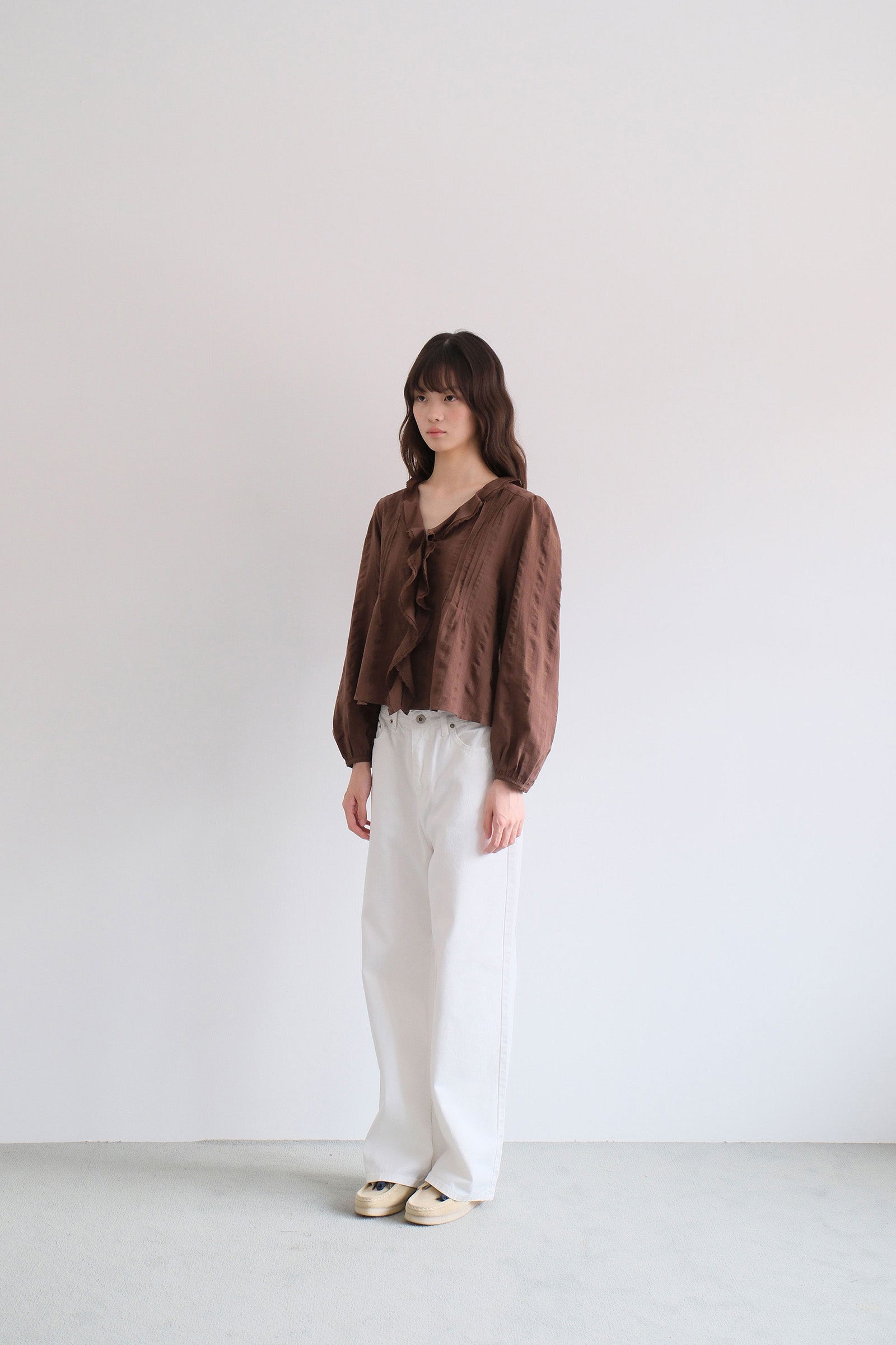 RUFFLE LACE BLOUSE_BROWN
