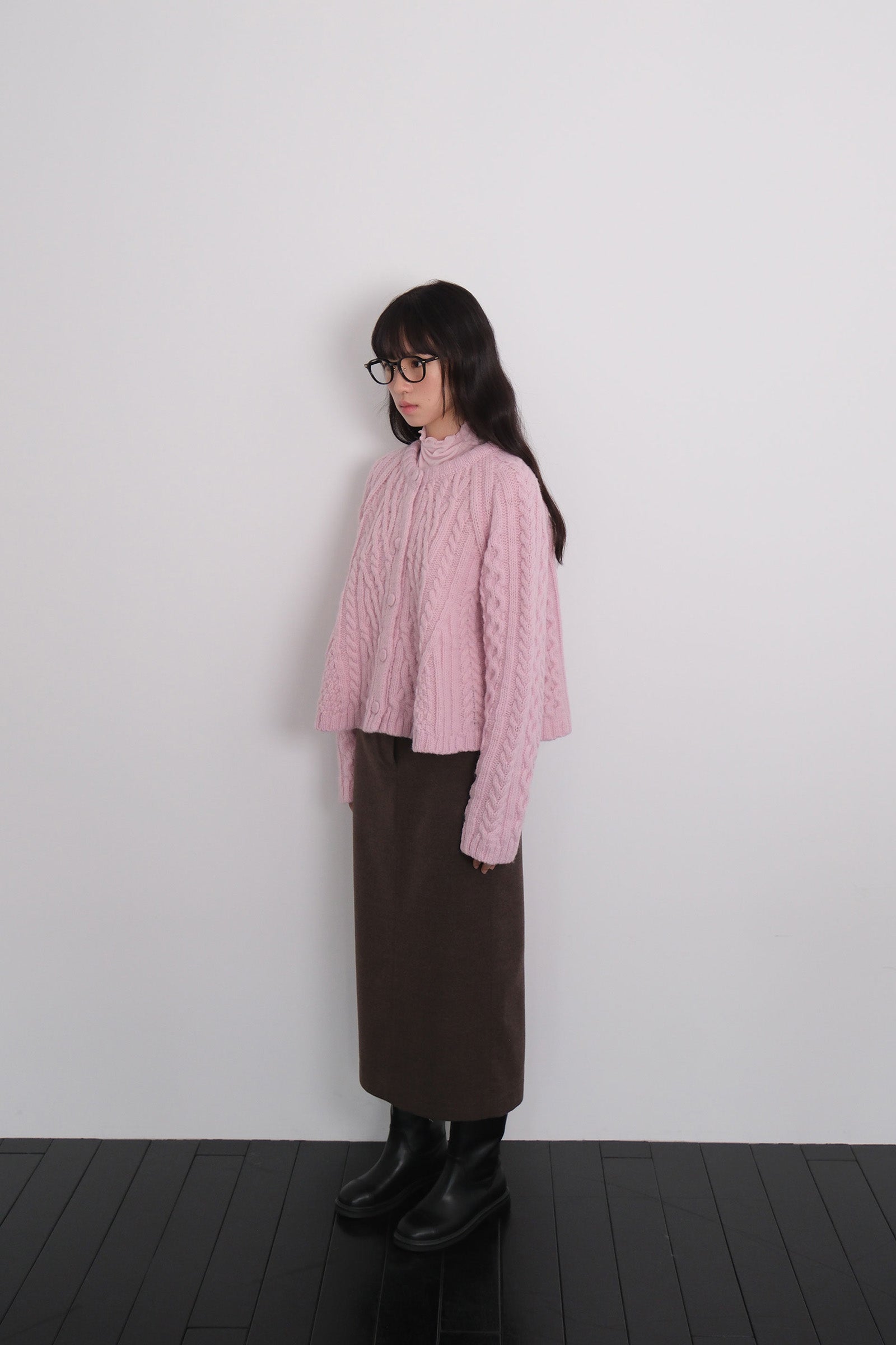 FLARE CABLE KNIT CARDIGAN_PINK