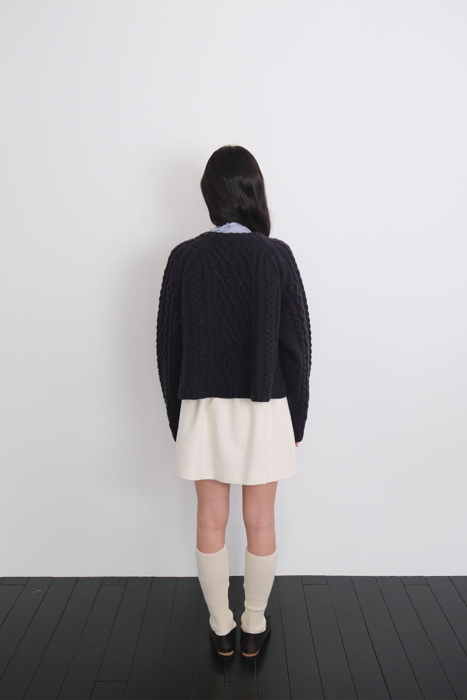 FLARE CABLE KNIT CARDIGAN_NAVY