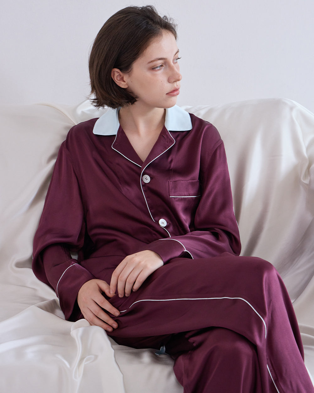 WINE VELVET SILK PAJAMA_BURGUNDY