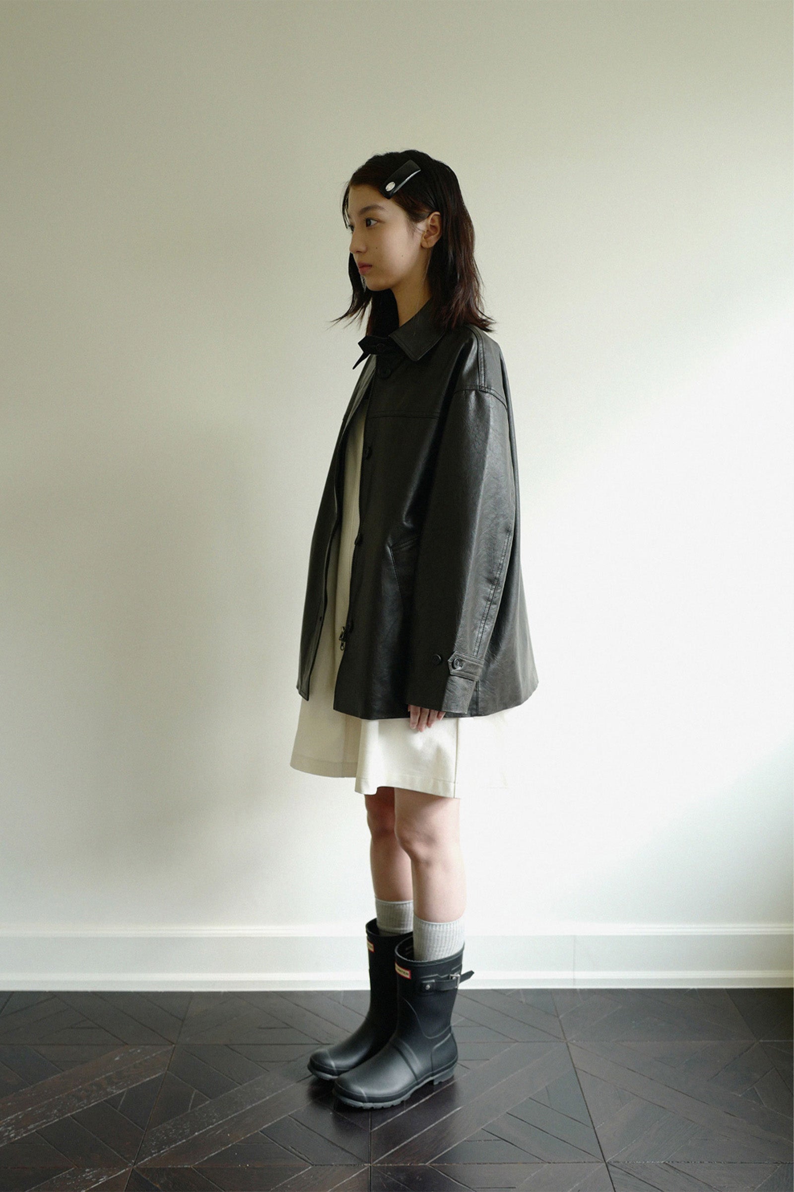 MOUI HALF LEATHER JACKET _NOIR