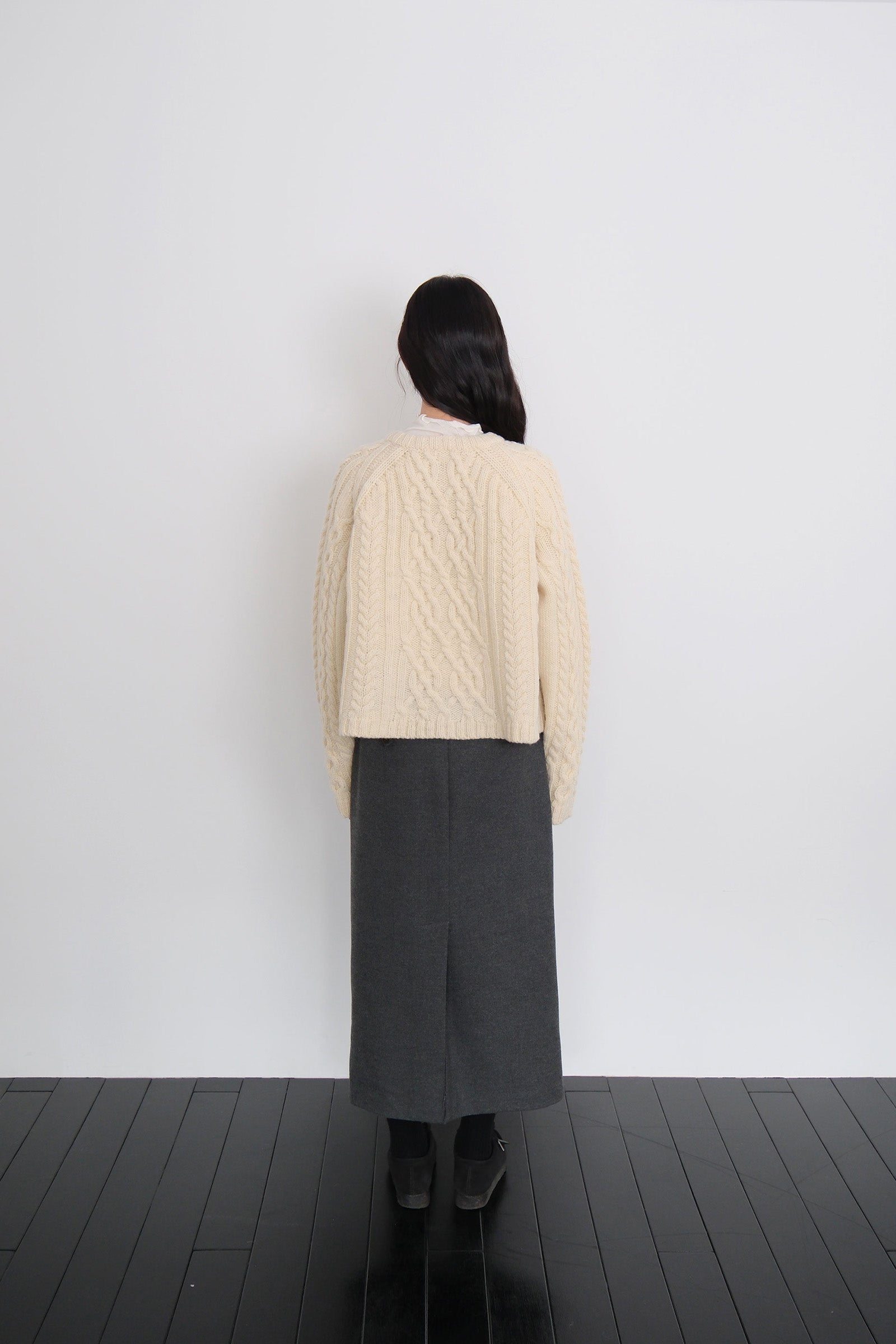 FLARE CABLE KNIT CARDIGAN_CREAM
