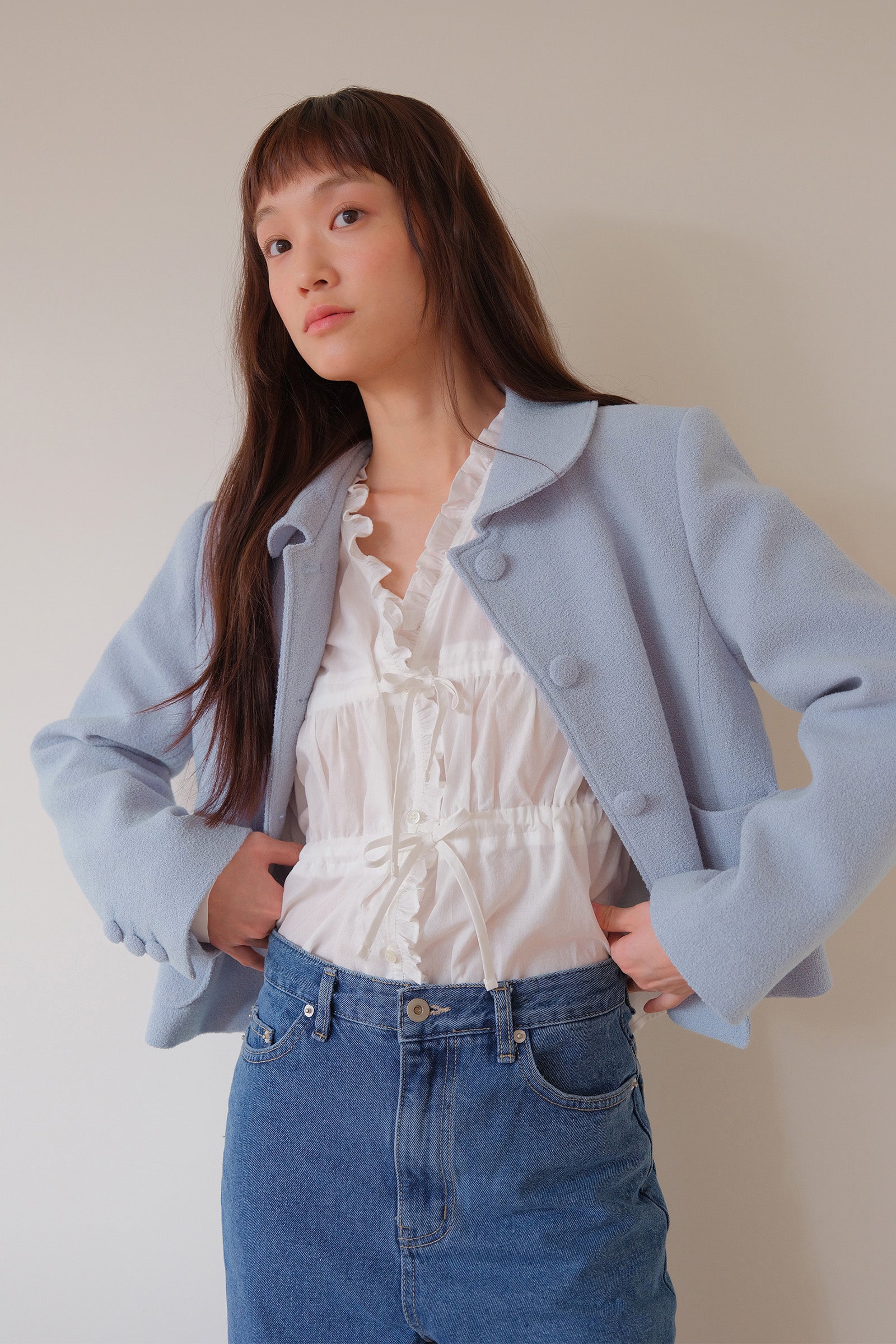  MOUI BOUCLE TWEED JACKET & SKIRT SET _BLEU CIEL