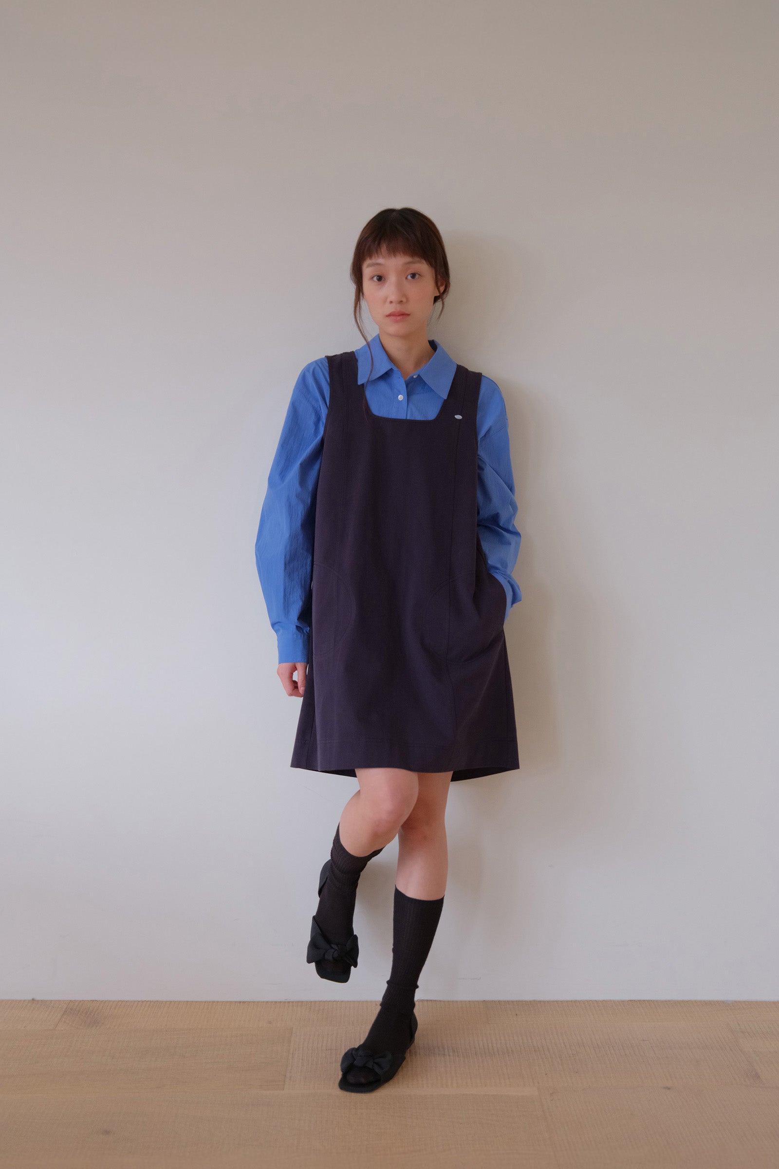 MOUI PASTEL STITCH MINI DRESS _NAVY