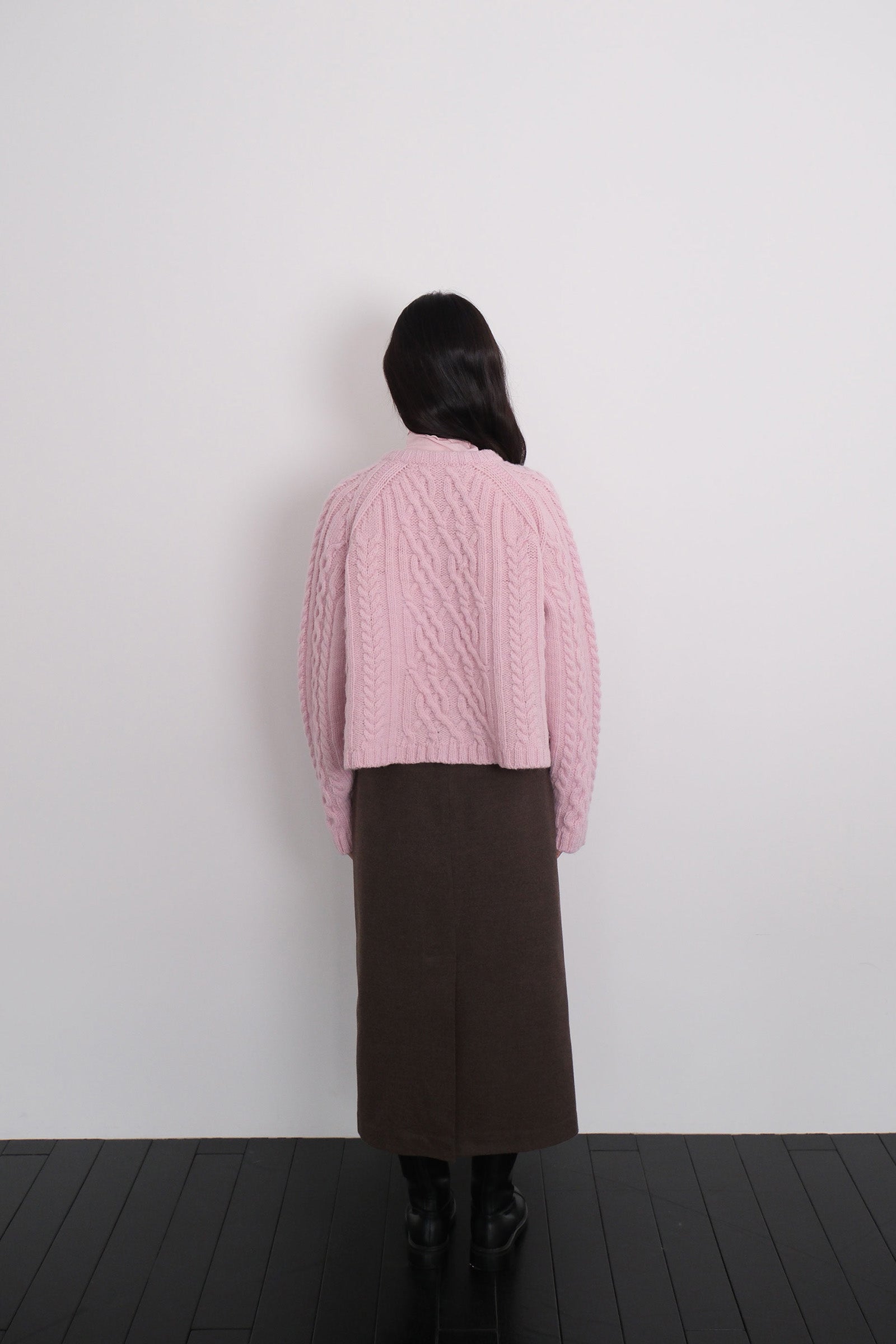 FLARE CABLE KNIT CARDIGAN_PINK