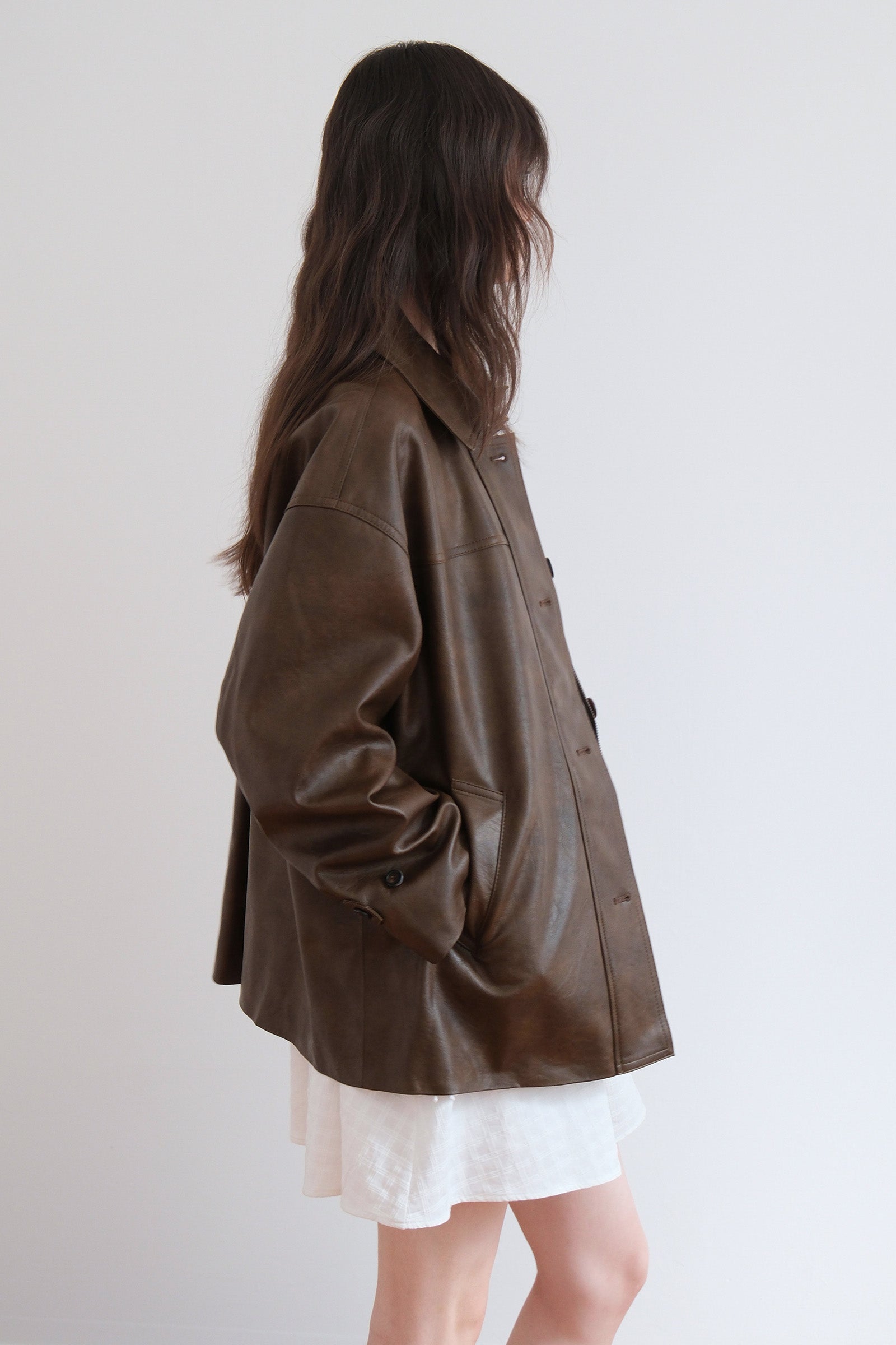 HALF LEATHER JACKET_BROWN