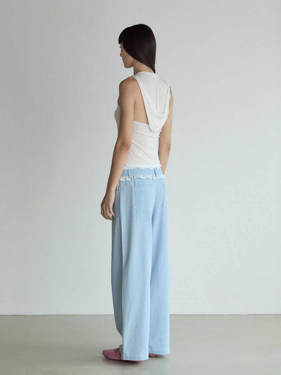 FRILL BLOCK PANTS_BLEU CLAIR