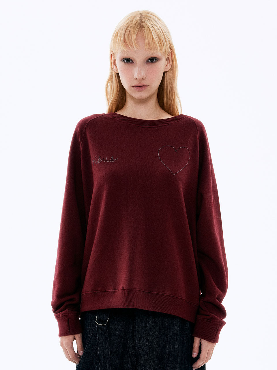 Beads Heart Sweatshirt_Burgundy