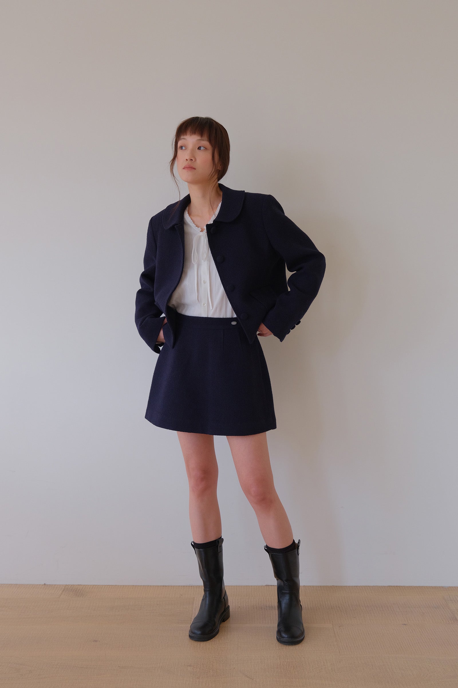  MOUI BOUCLE TWEED JACKET & SKIRT SET _BLEU MARINE