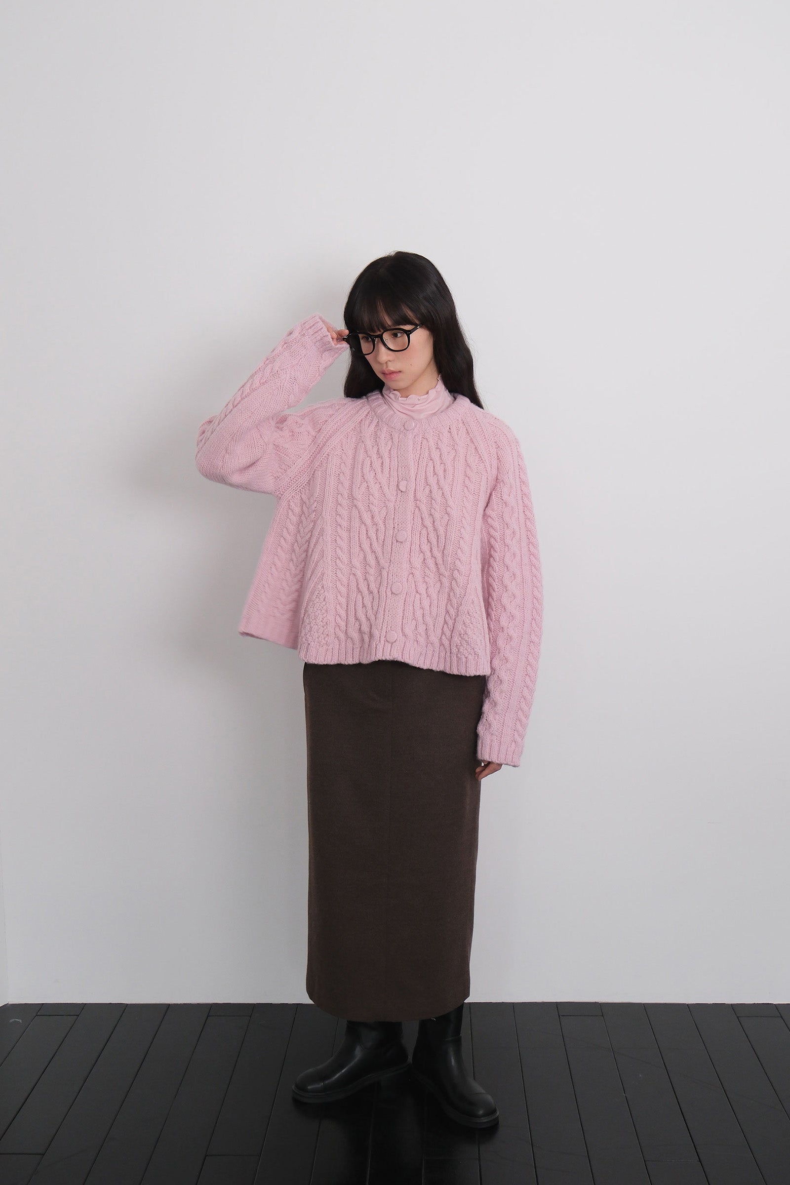 FLARE CABLE KNIT CARDIGAN_PINK