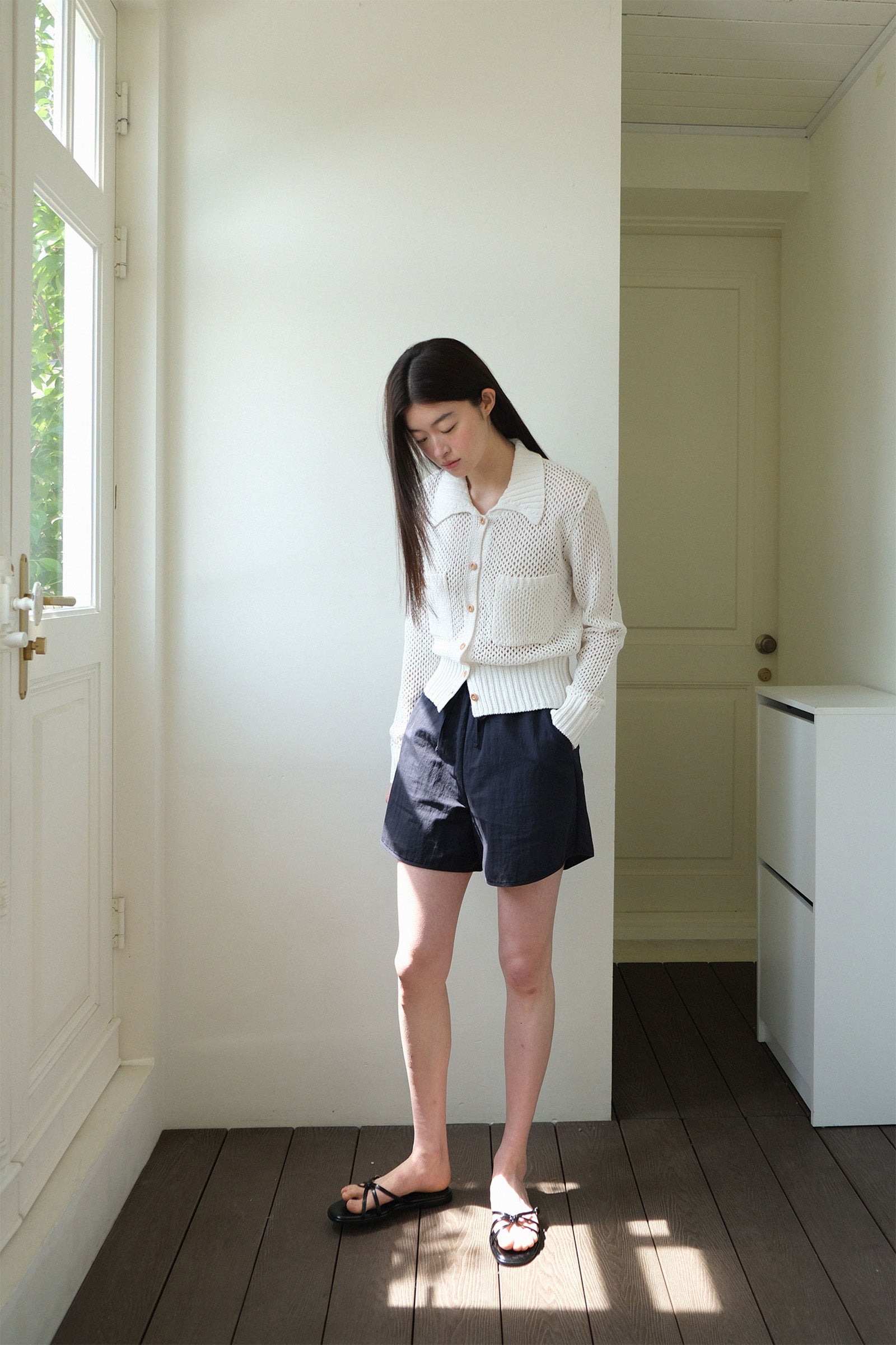 MOUI POCKET PUNCHING COLLAR CARDIGAN _WHITE