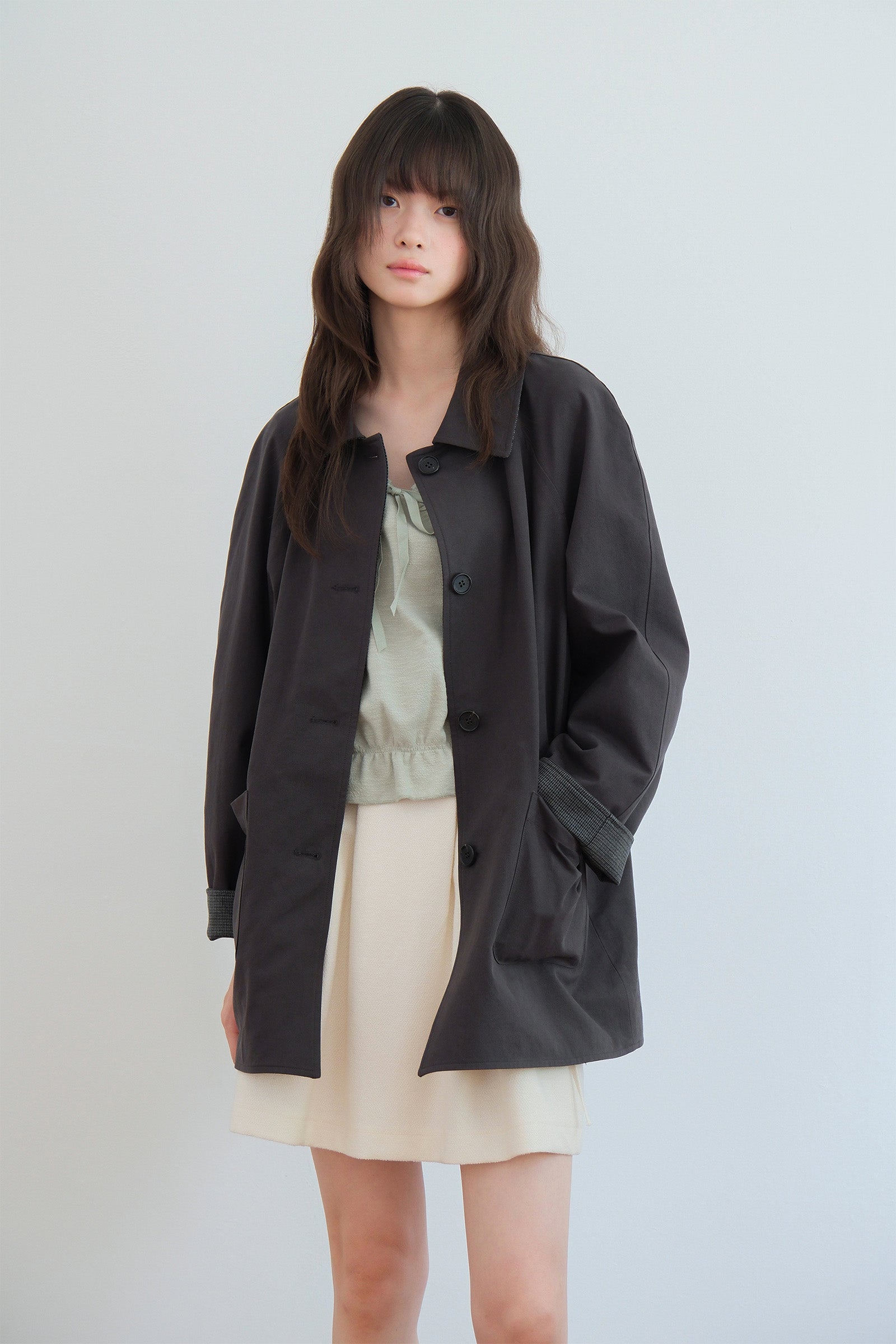 REVERSIBLE HALF COAT_CHARCOAL