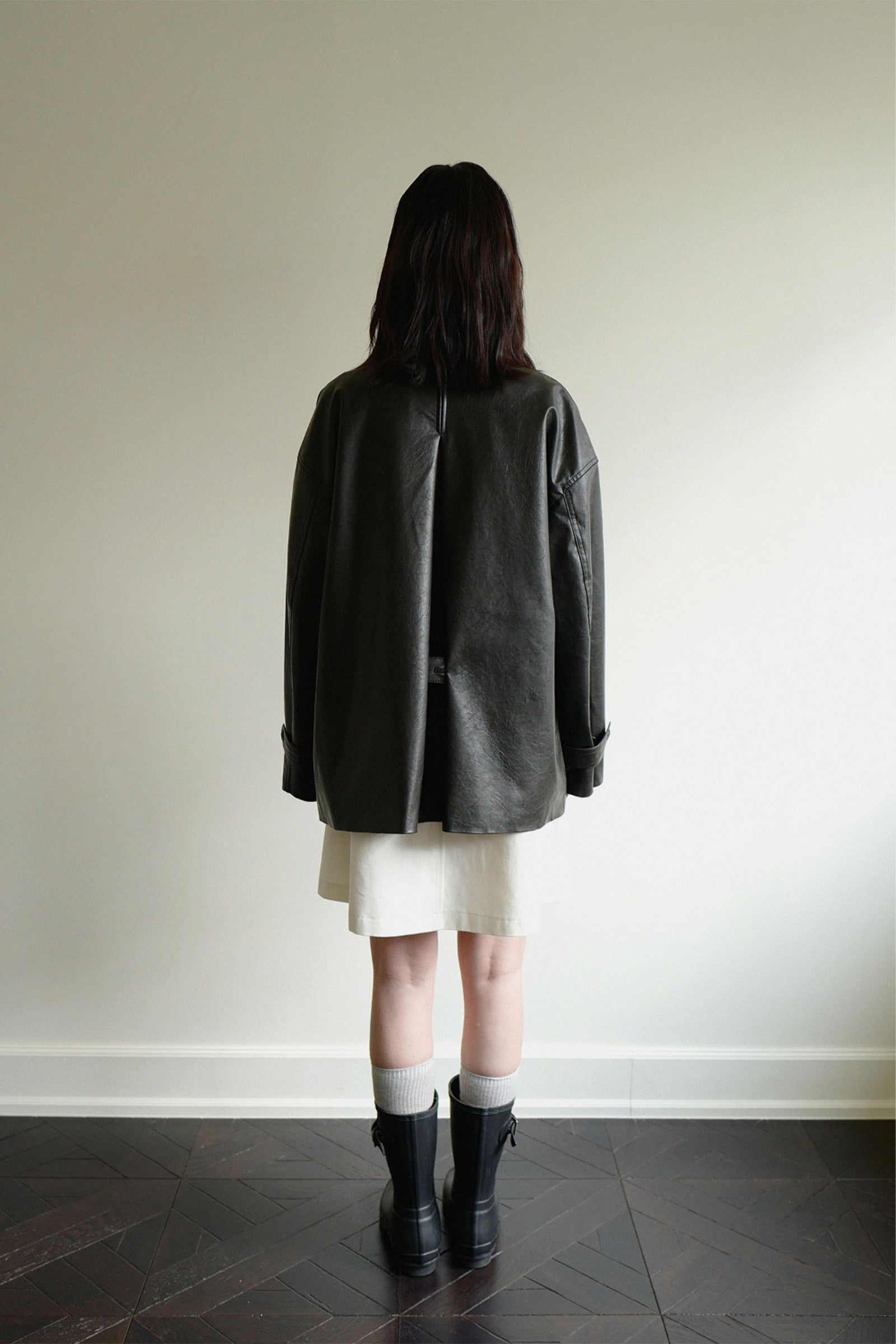 MOUI HALF LEATHER JACKET _BLACK