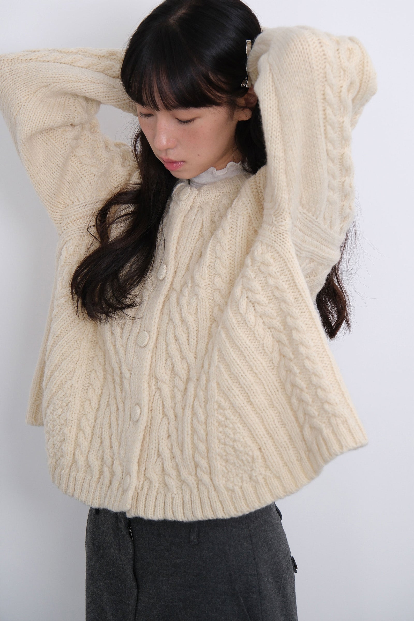 FLARE CABLE KNIT CARDIGAN_CREAM
