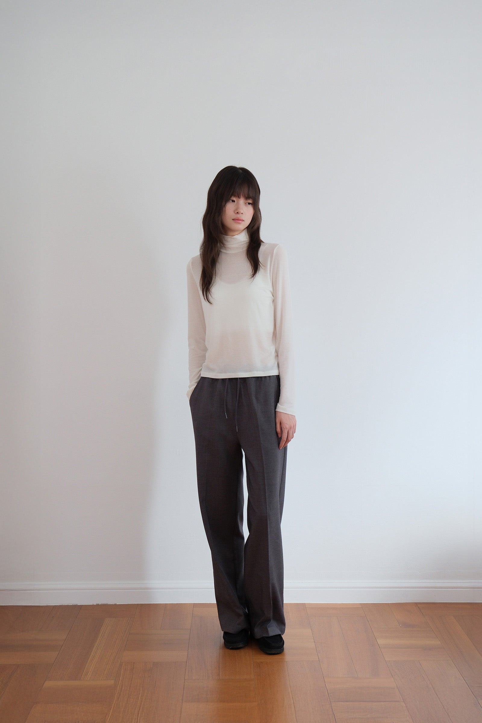 WOOL BANDING SLACKS_CHACOAL