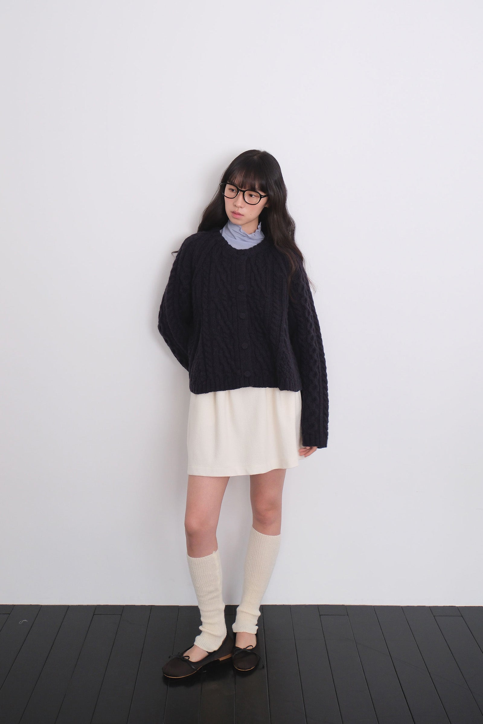 FLARE CABLE KNIT CARDIGAN_NAVY