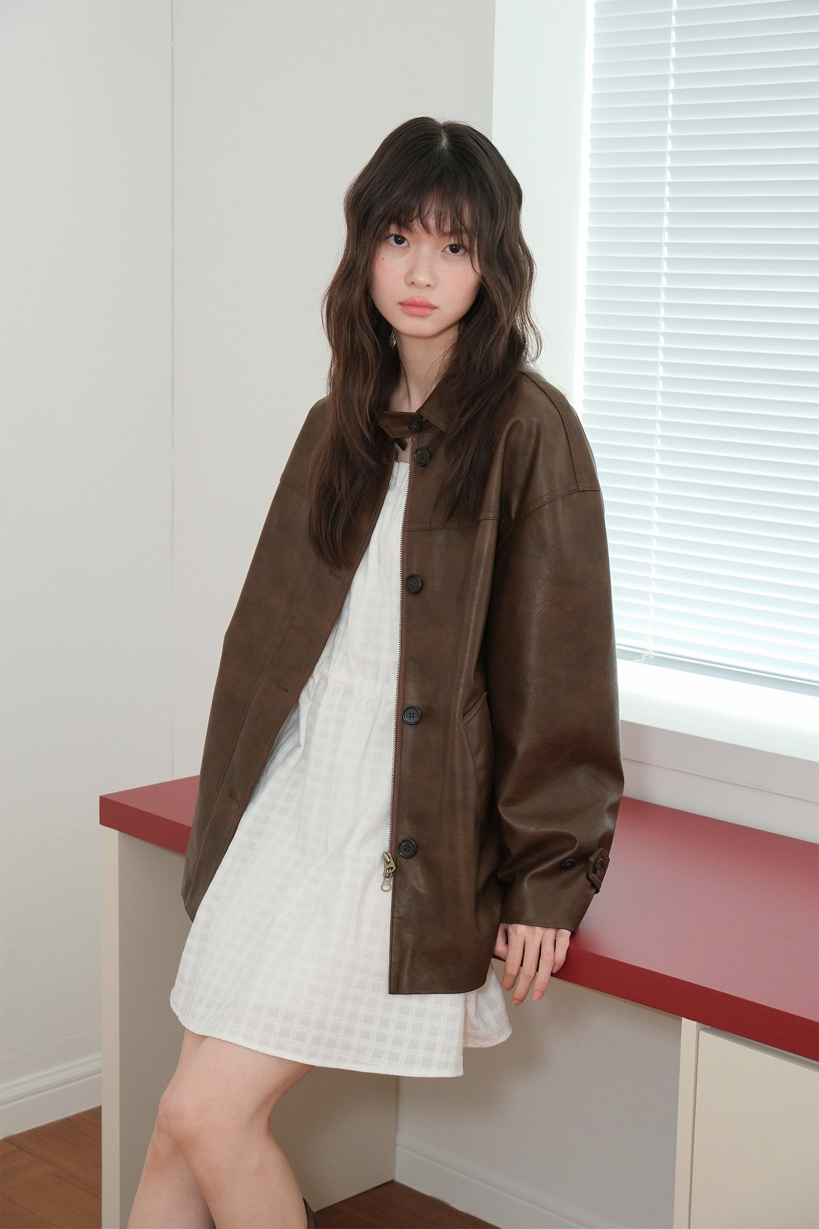 HALF LEATHER JACKET_BROWN