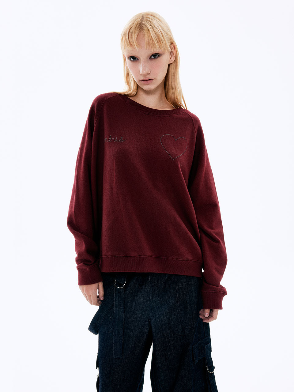 Beads Heart Sweatshirt_Burgundy