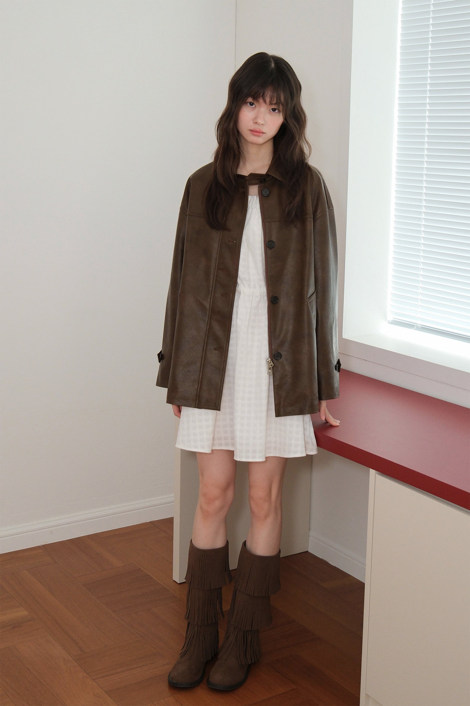 HALF LEATHER JACKET_BROWN
