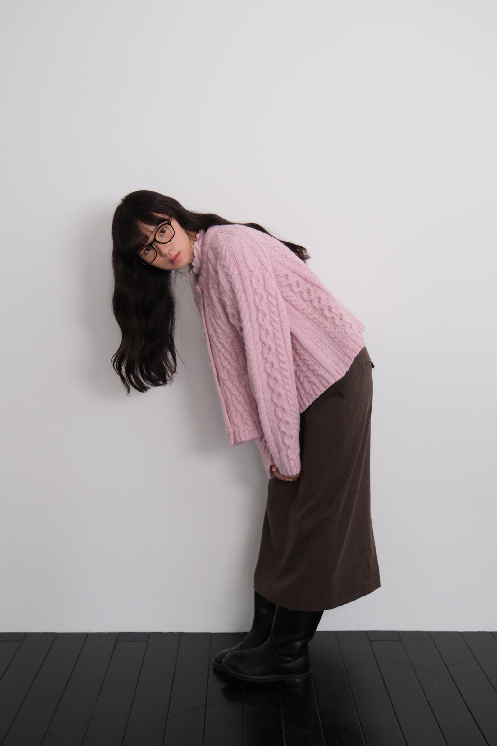 FLARE CABLE KNIT CARDIGAN_PINK