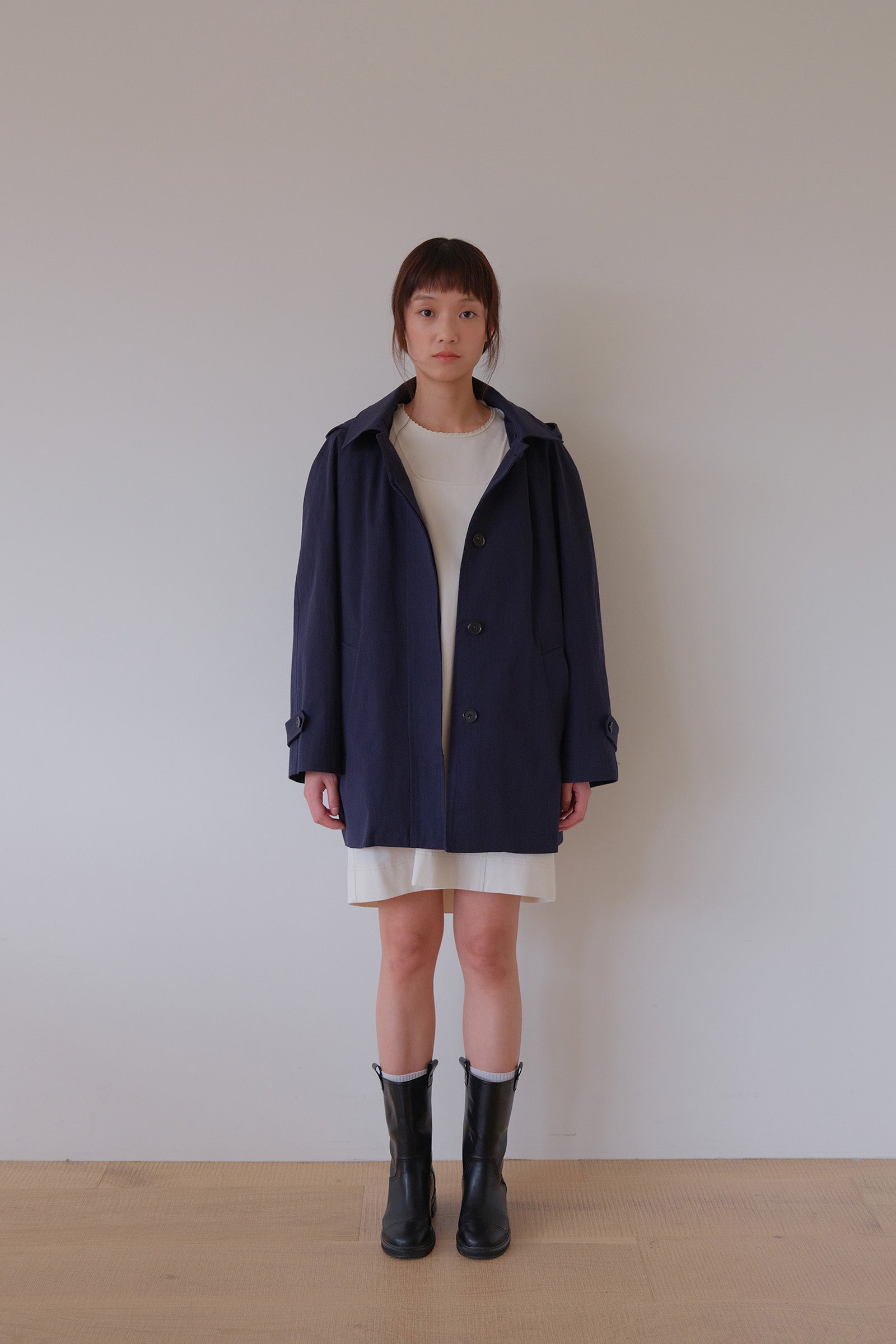 MOUI HOODED HALF TRENCH COAT _BLEU MARINE