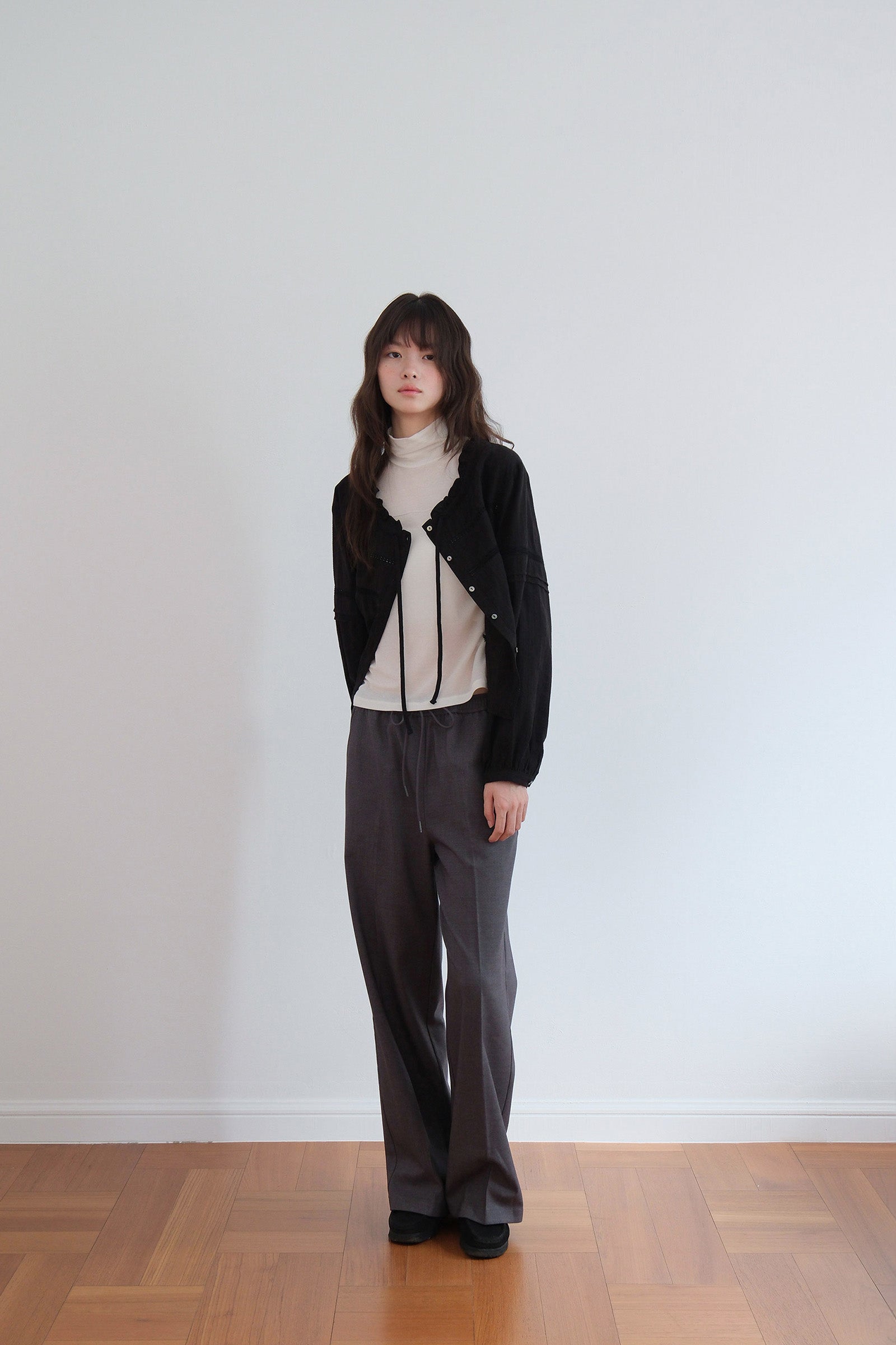 WOOL BANDING SLACKS_CHACOAL