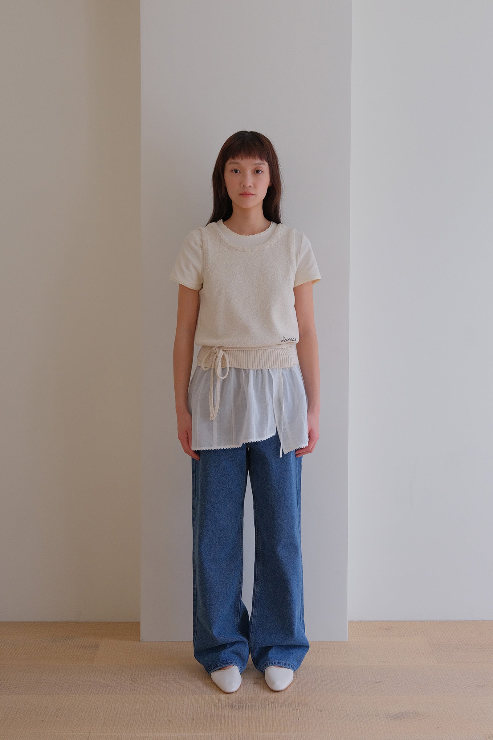 MOUI STRAP TIE KNIT VEST _CRÈME