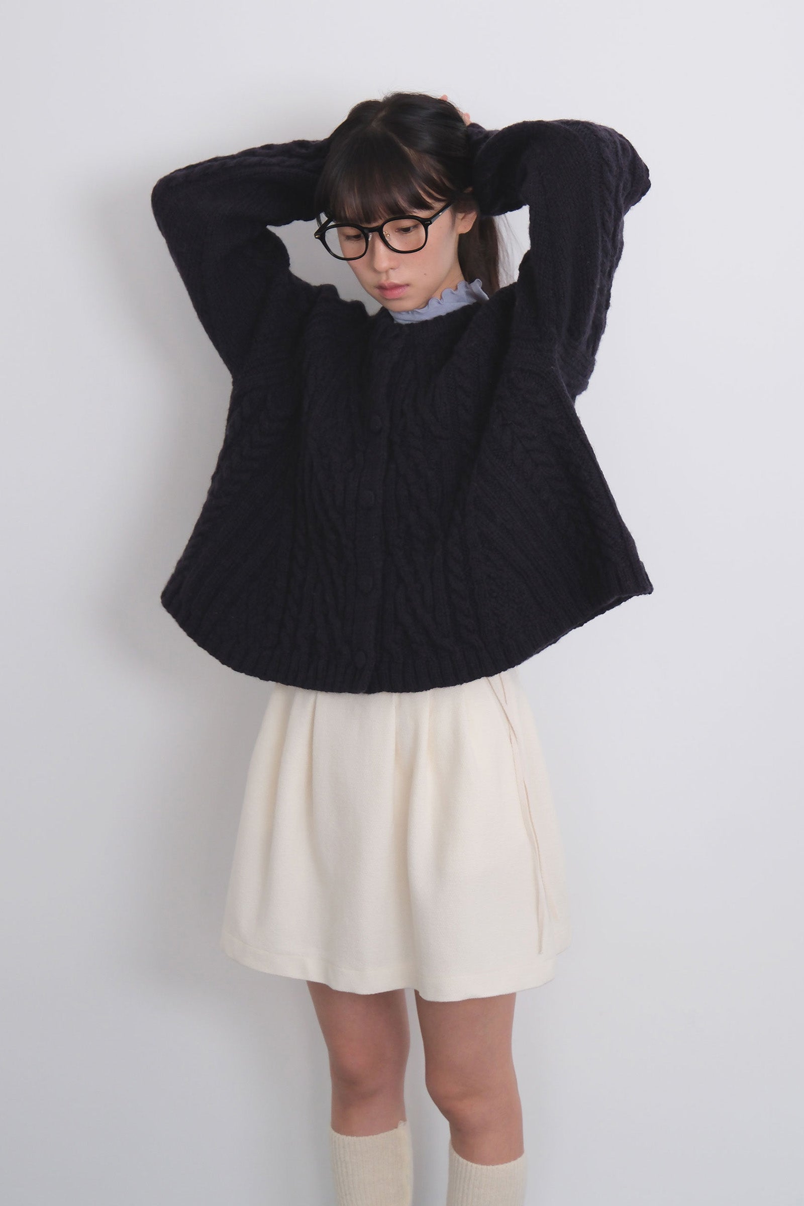 FLARE CABLE KNIT CARDIGAN_NAVY