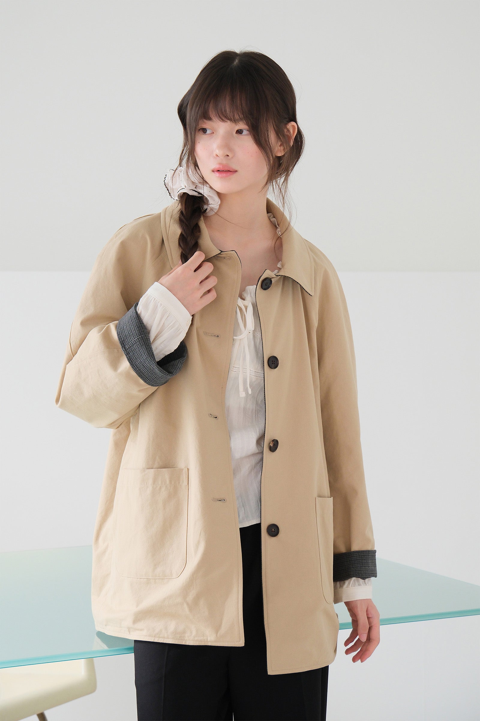 REVERSIBLE HALF COAT_BEIGE