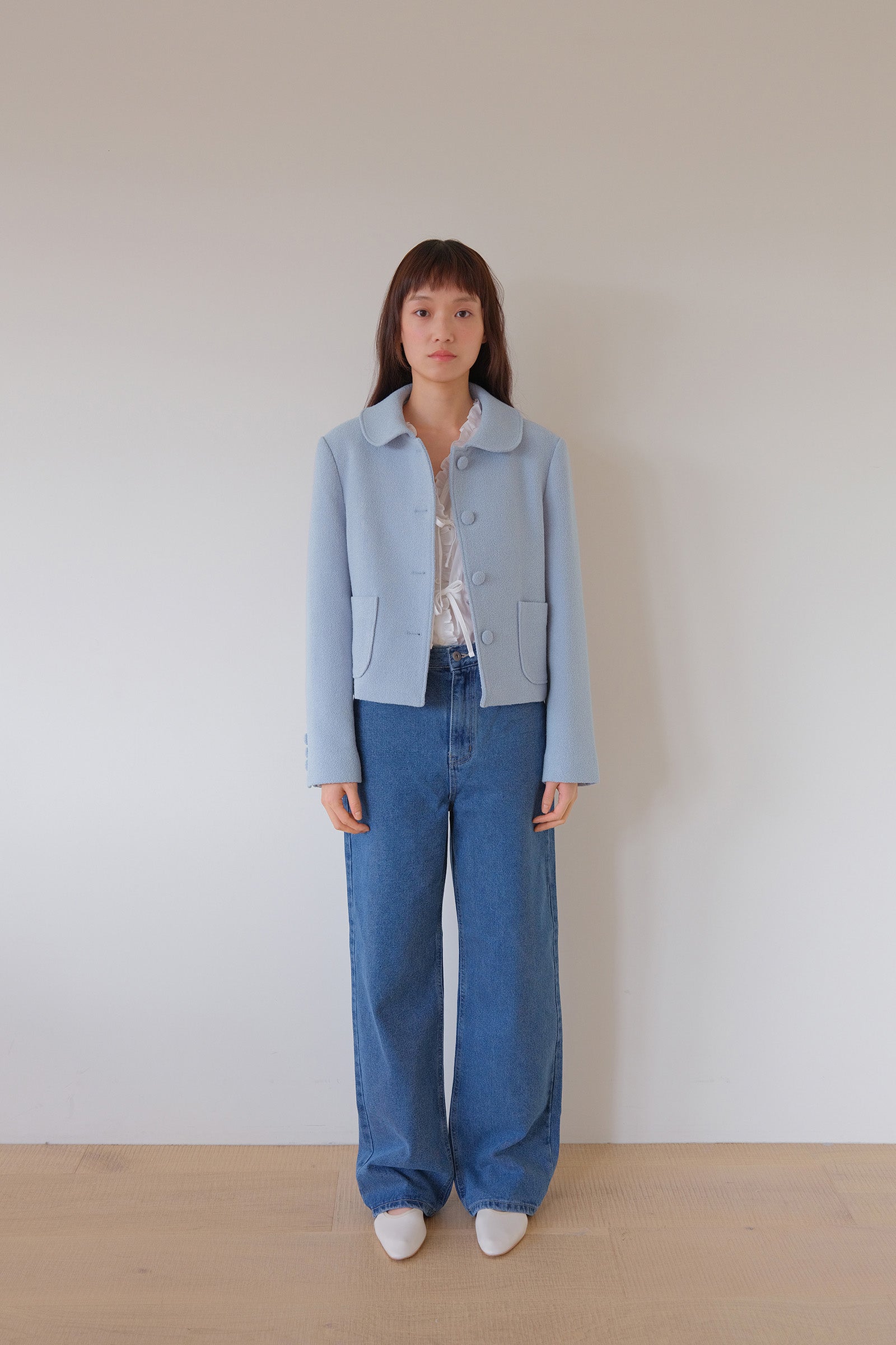  MOUI BOUCLE TWEED JACKET & SKIRT SET _BLEU CIEL