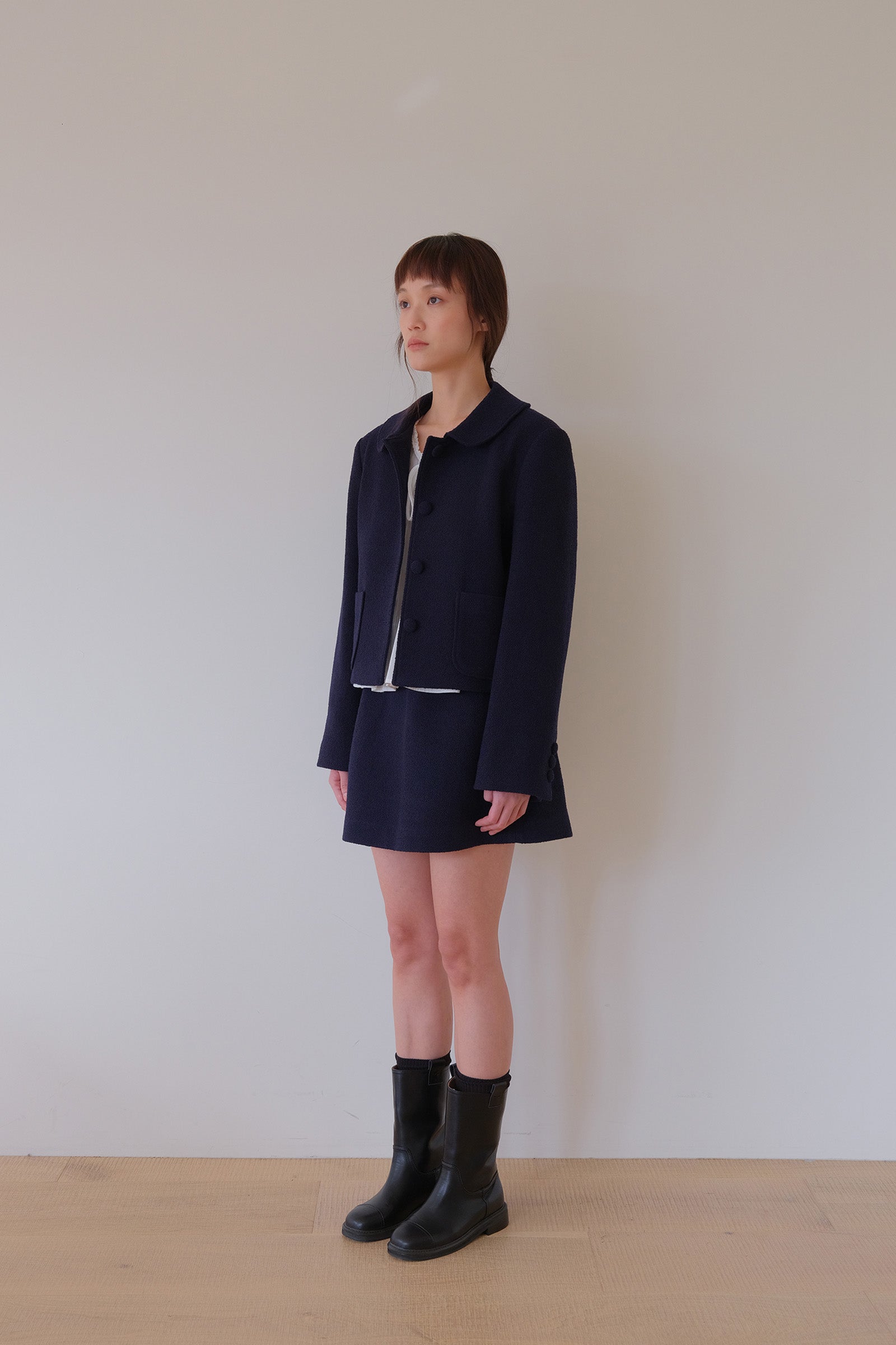  MOUI BOUCLE TWEED JACKET & SKIRT SET _BLEU MARINE