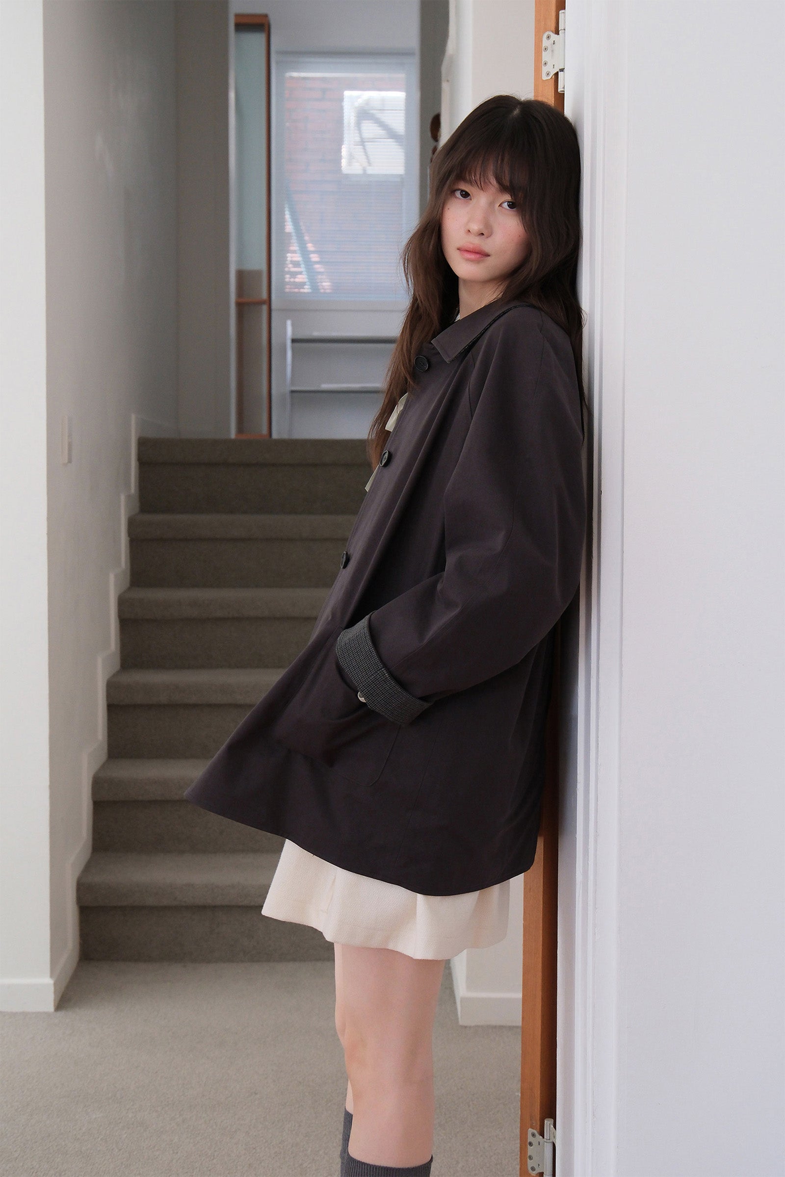 REVERSIBLE HALF COAT_CHARCOAL