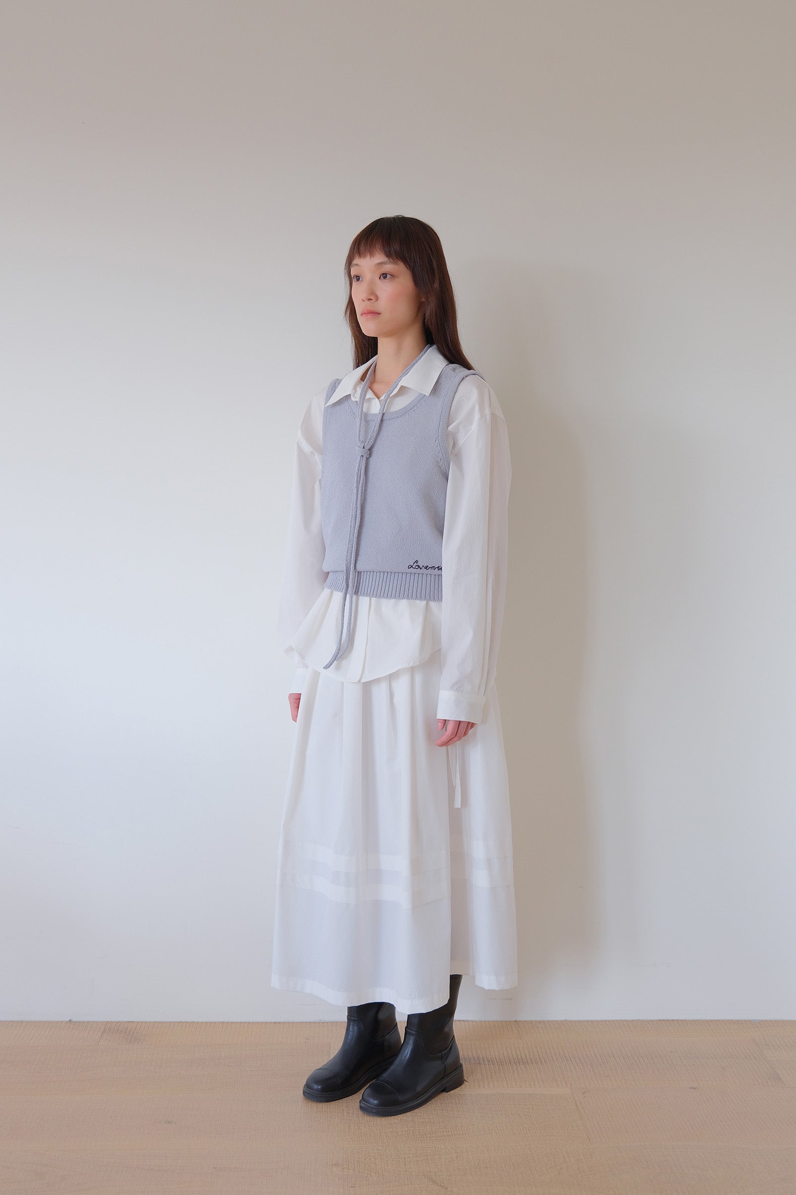 MOUI STRAP TIE KNIT VEST _BLEU GRIS