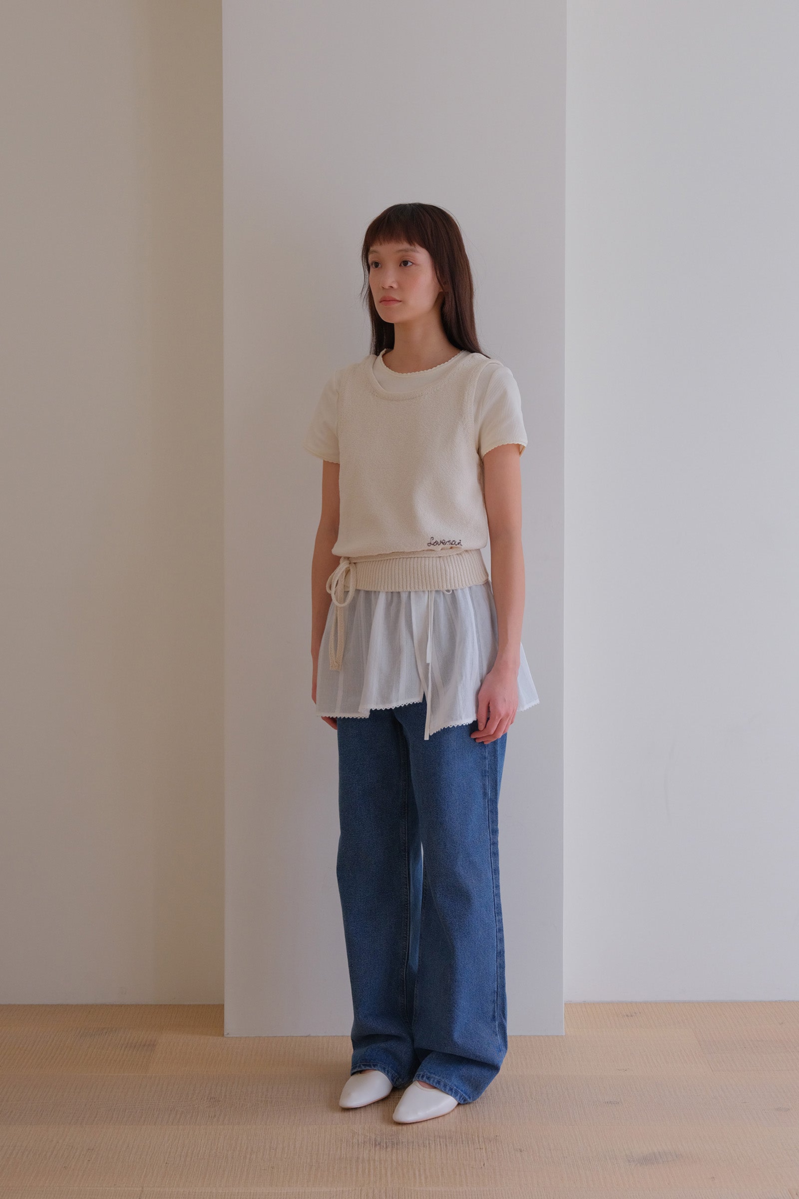 MOUI STRAP TIE KNIT VEST _CRÈME