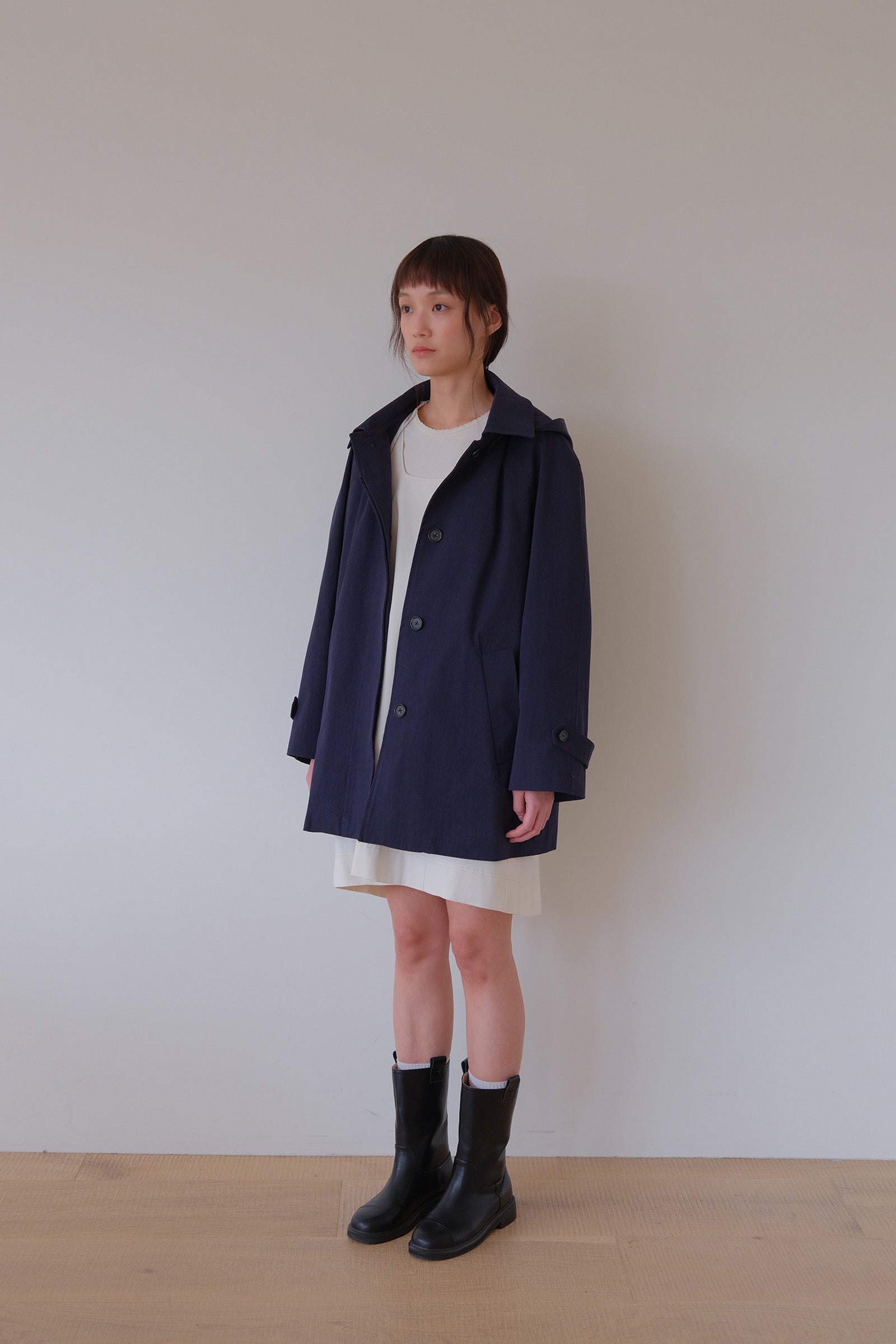 MOUI HOODED HALF TRENCH COAT _BLEU MARINE
