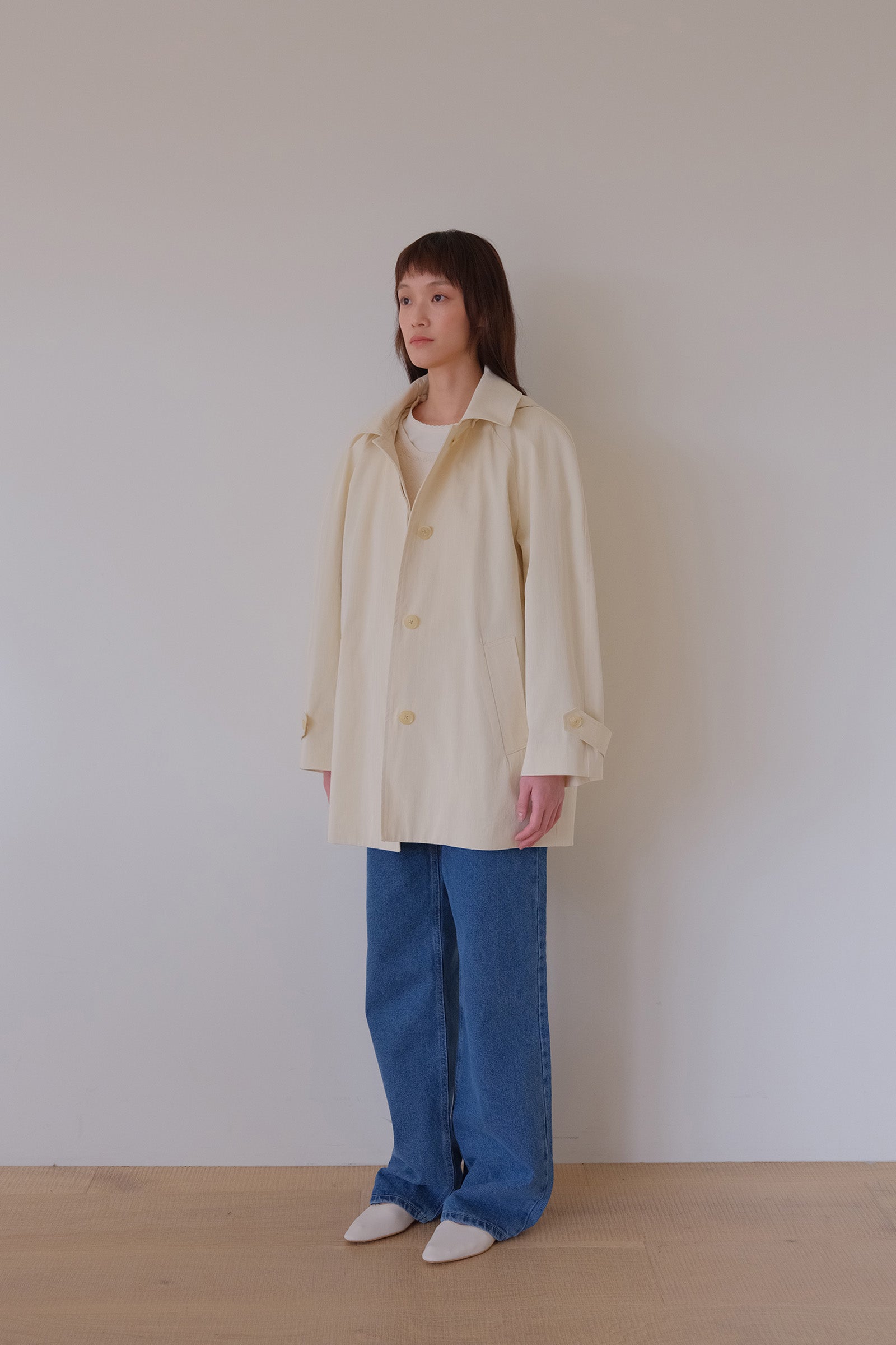 MOUI HOODED HALF TRENCH COAT _BEIGE CRÈME