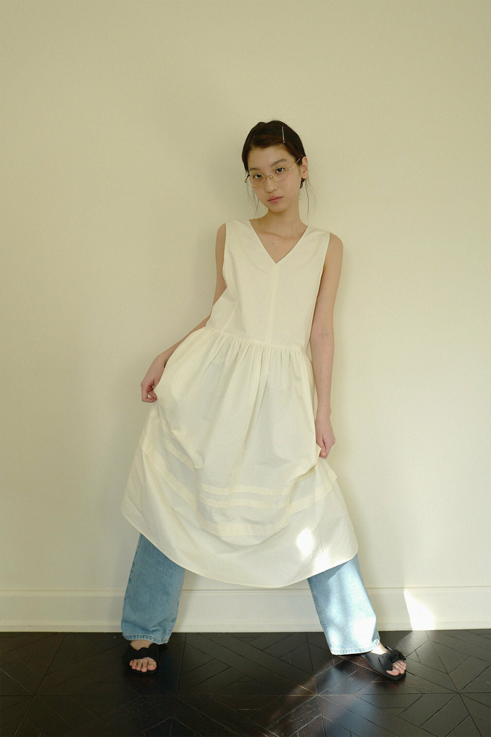 MOUI ROSY MAXY SHIRRING DRESS _CREAM