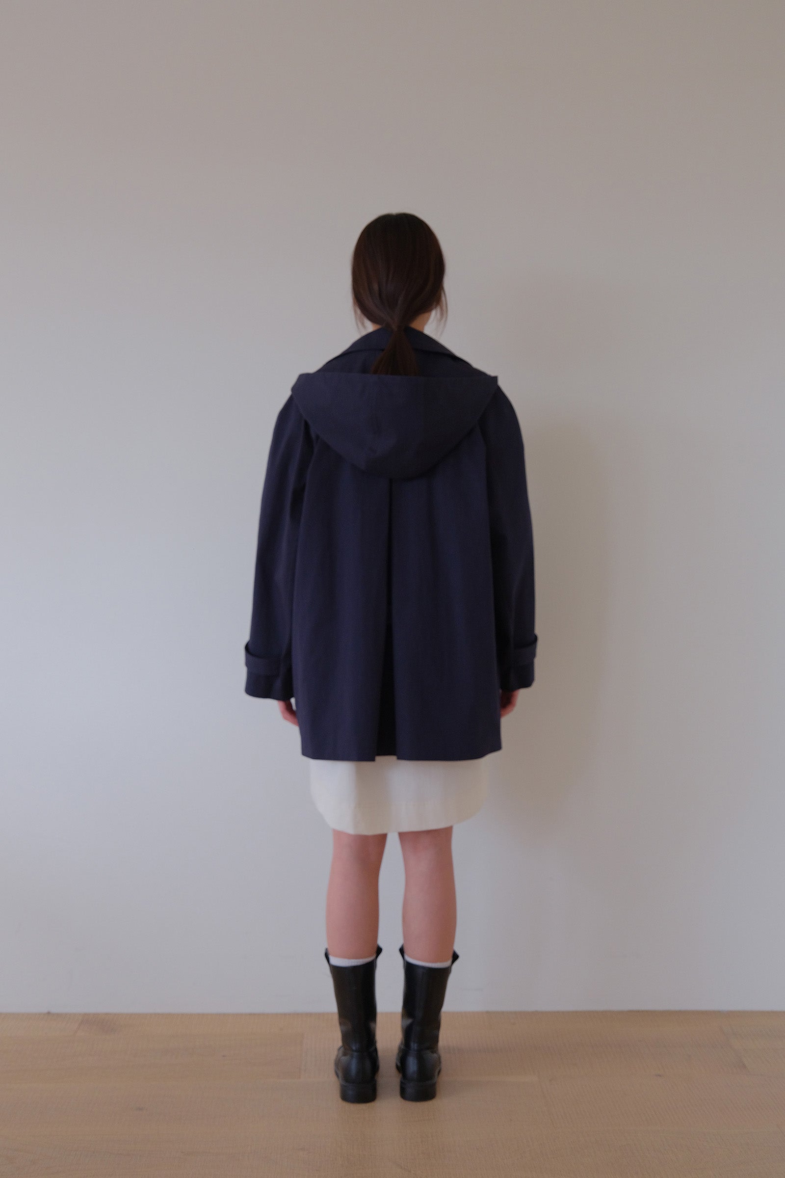 MOUI HOODED HALF TRENCH COAT _BLEU MARINE
