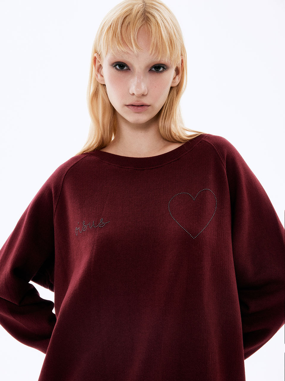 Beads Heart Sweatshirt_Burgundy