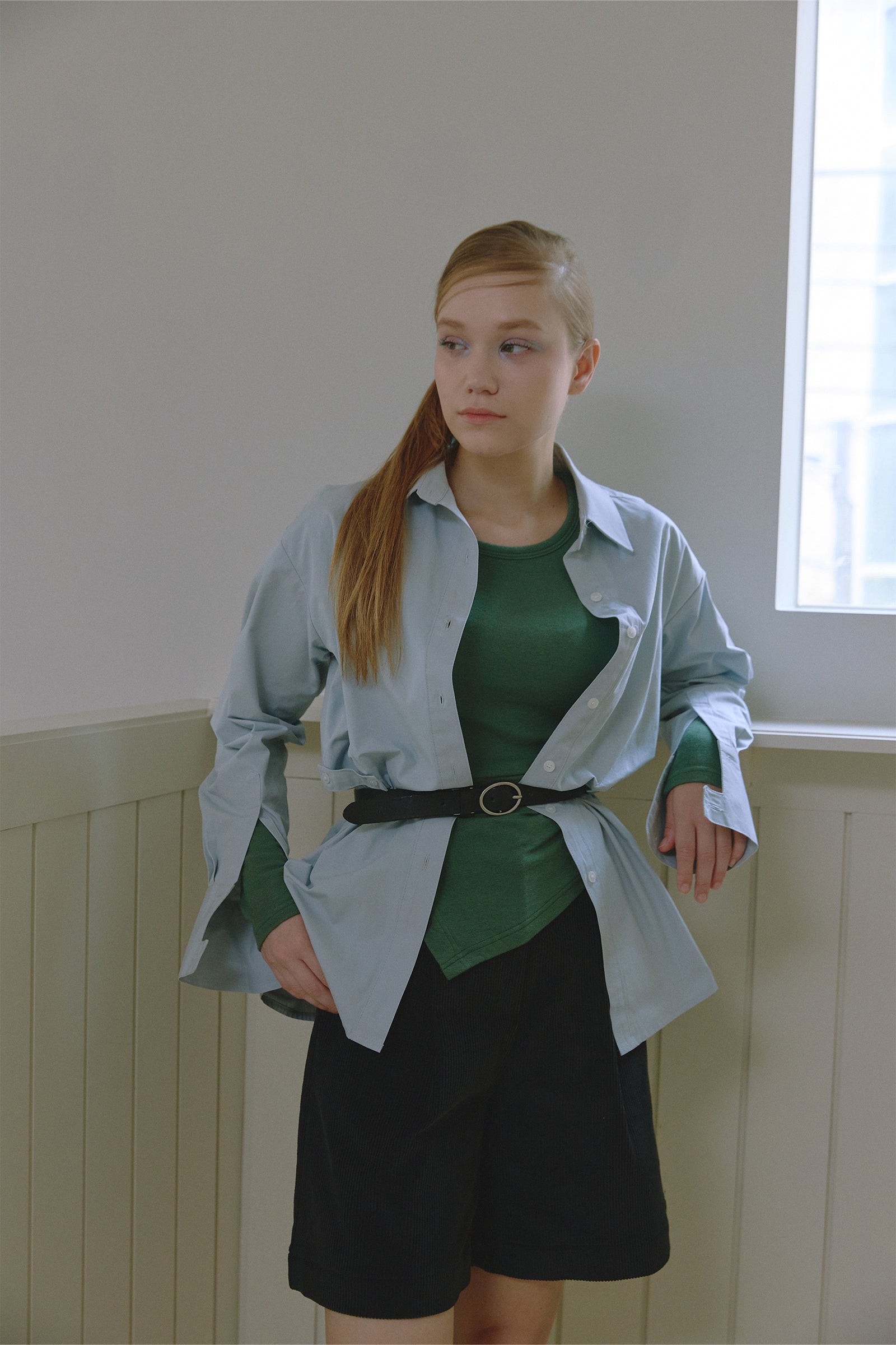 SIDE POINT OVERSIZED CLASSIC SHIRT_BLEU CLAIR
