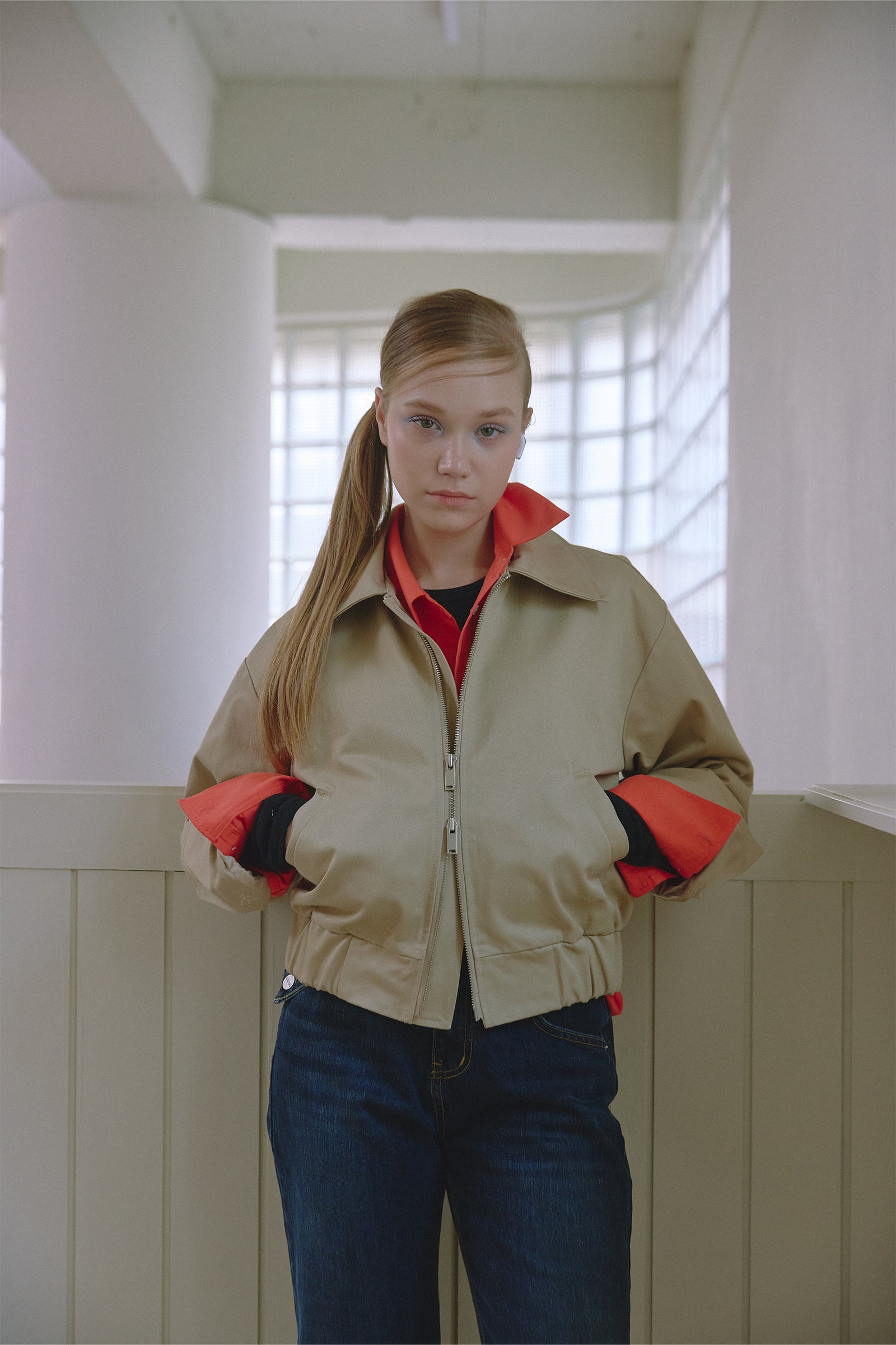 2-WAY COTTON BLOUSON JUMPER_BEIGE