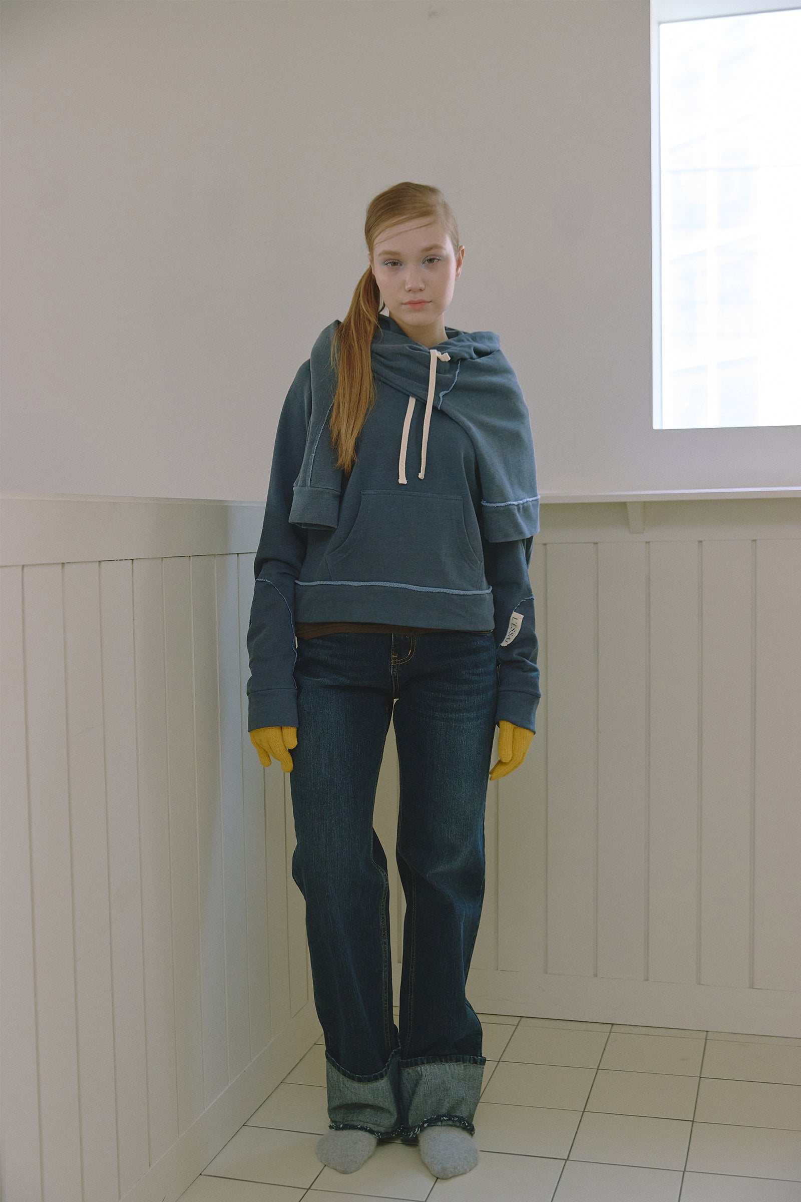 PIGMENT RAGLAN CROPPED HOODIE_BLEU