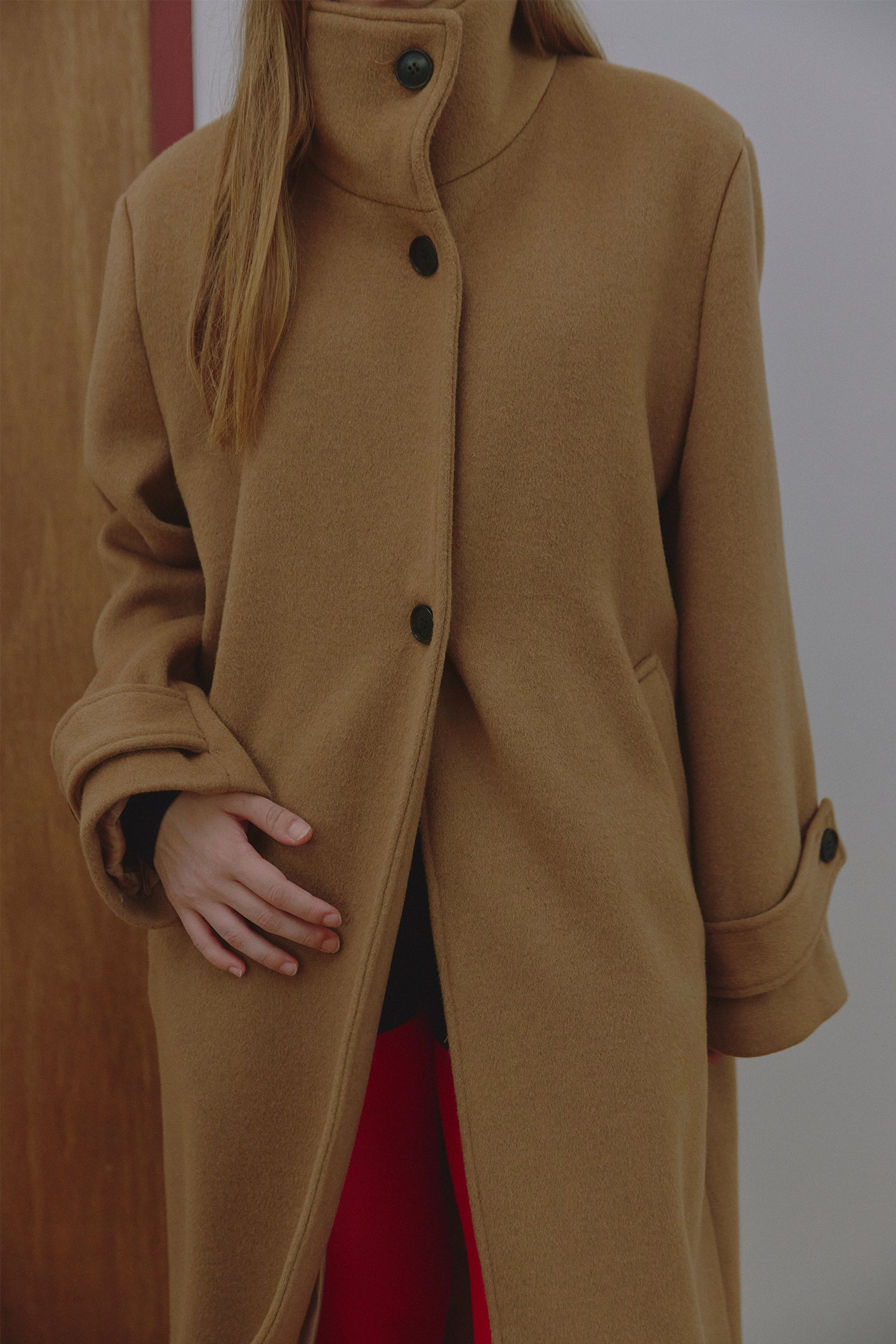 HIGH-NECK CASHMERE BLEND CLASSIC COAT_CAMEL