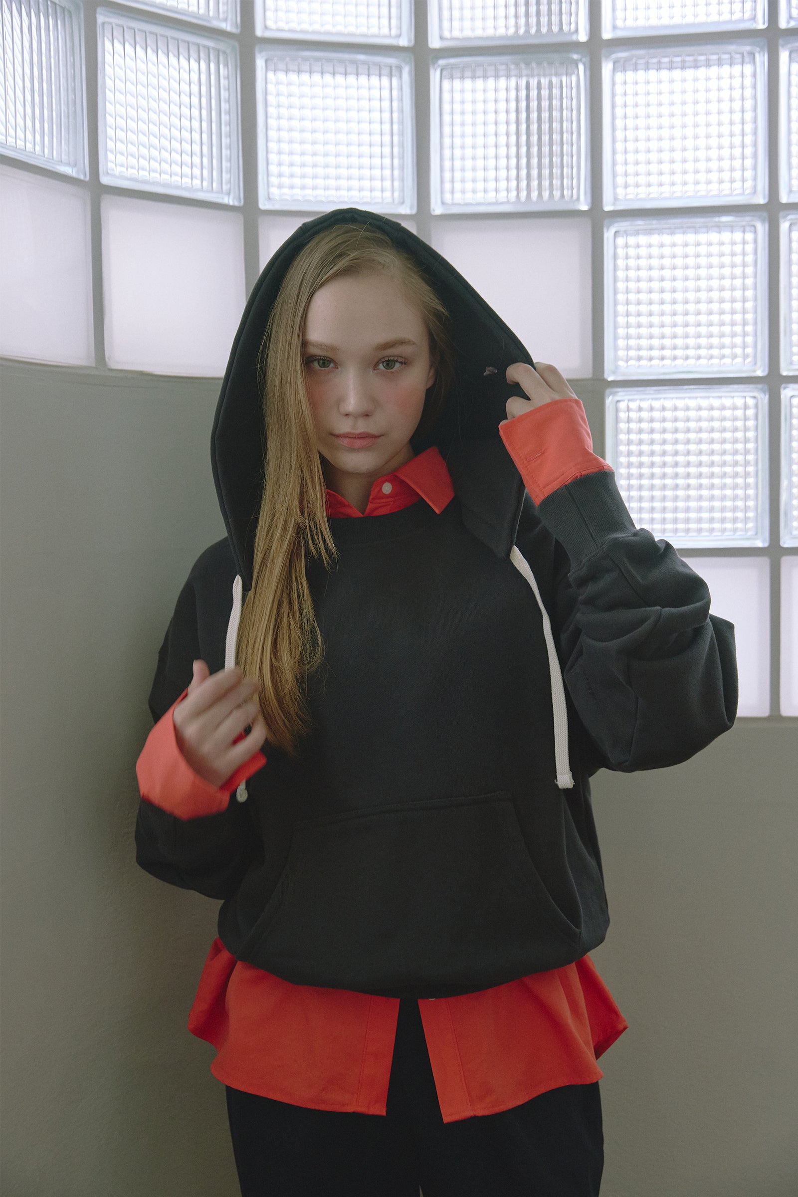 DETACHABLE OVER FIT COTTON HOODIE_CHARBON
