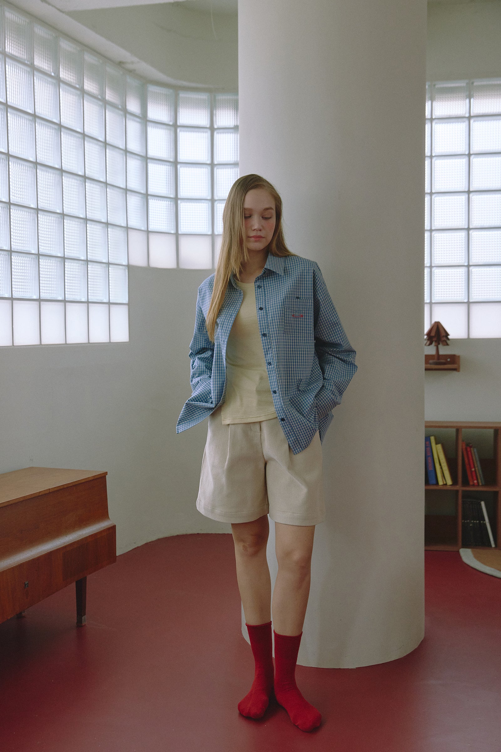 EMBROIDERY CHECK SHIRT_BLEU