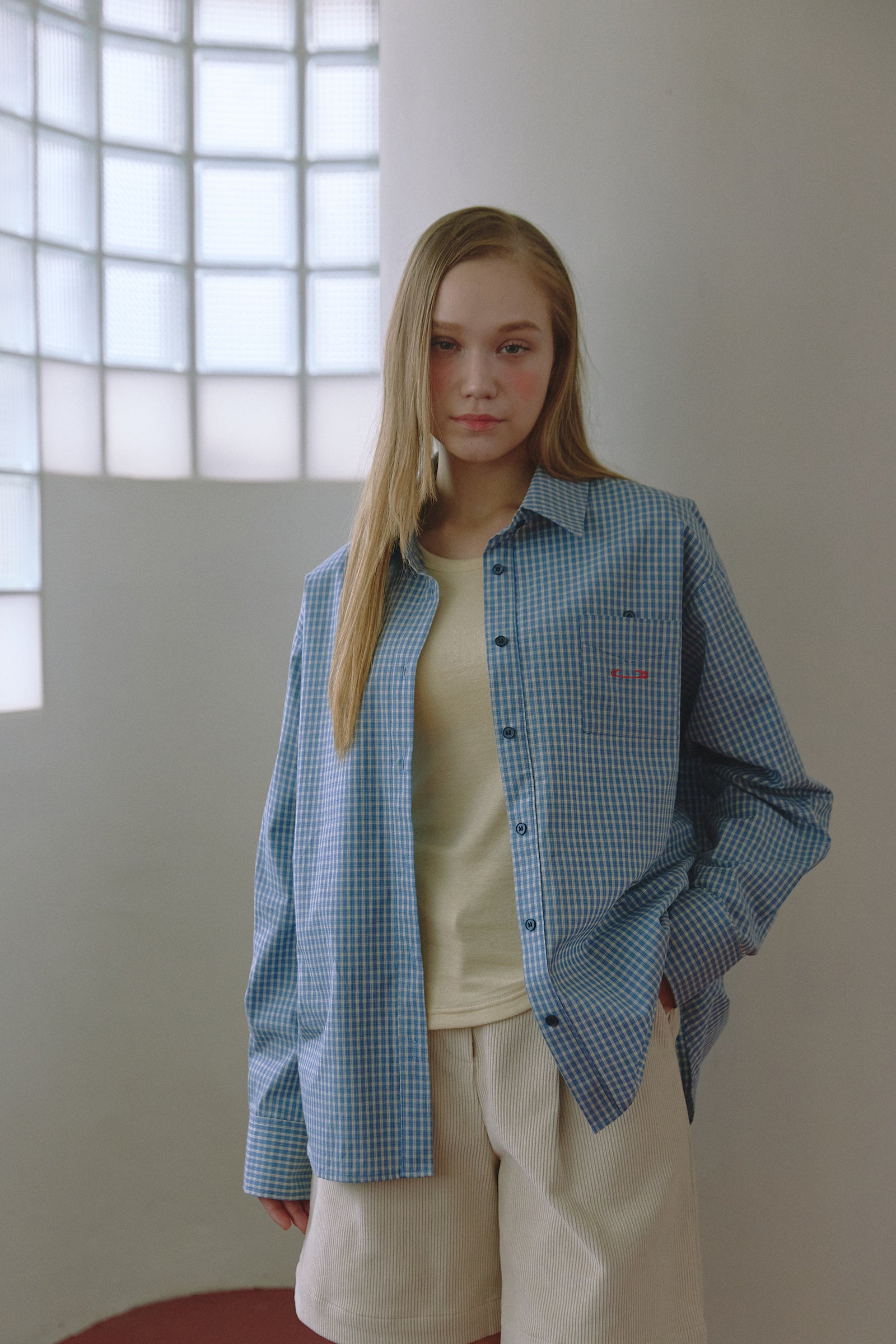 EMBROIDERY CHECK SHIRT_BLEU