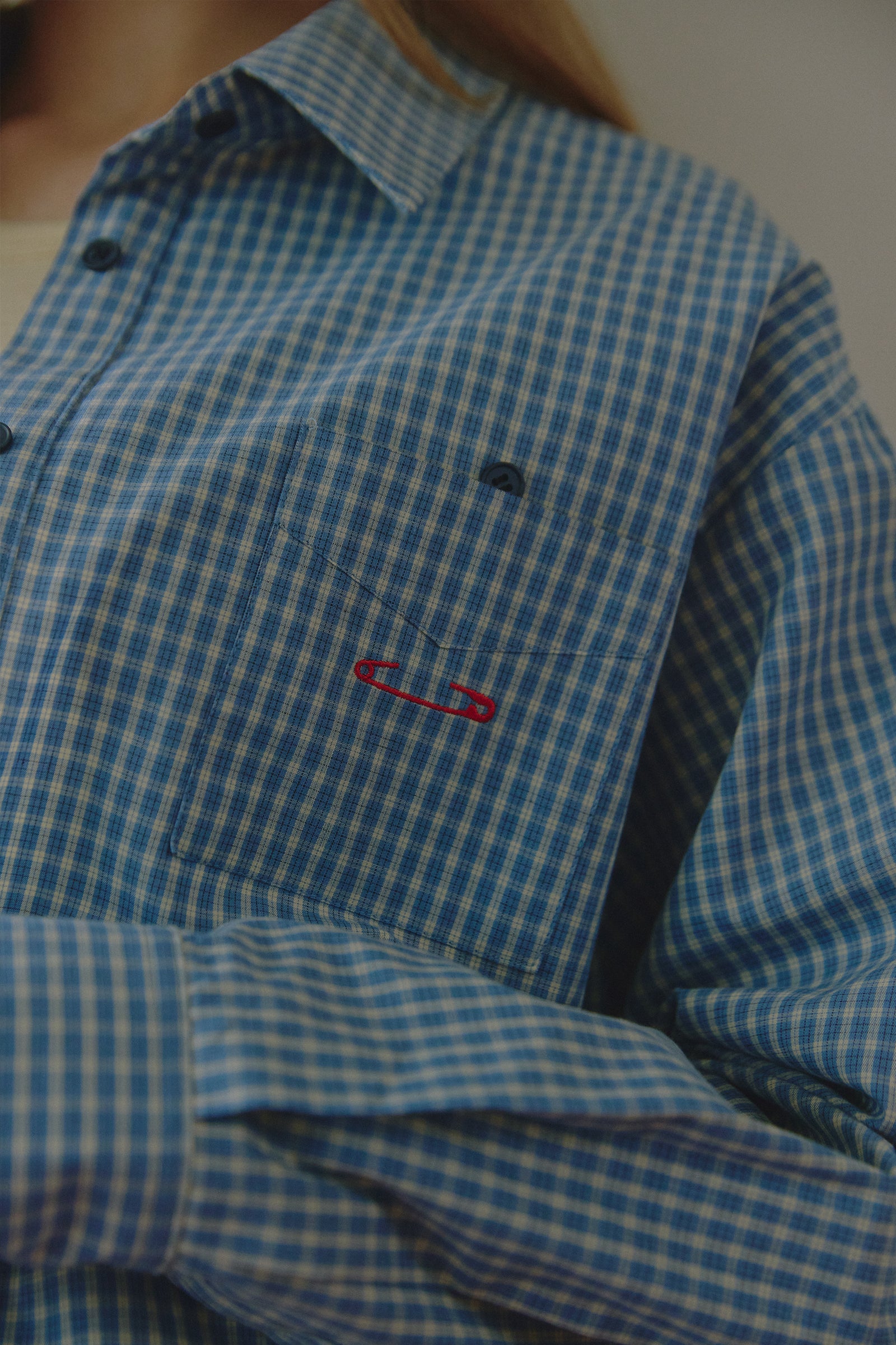 CHEMISE À CARREAUX BRODÉE_BLEU