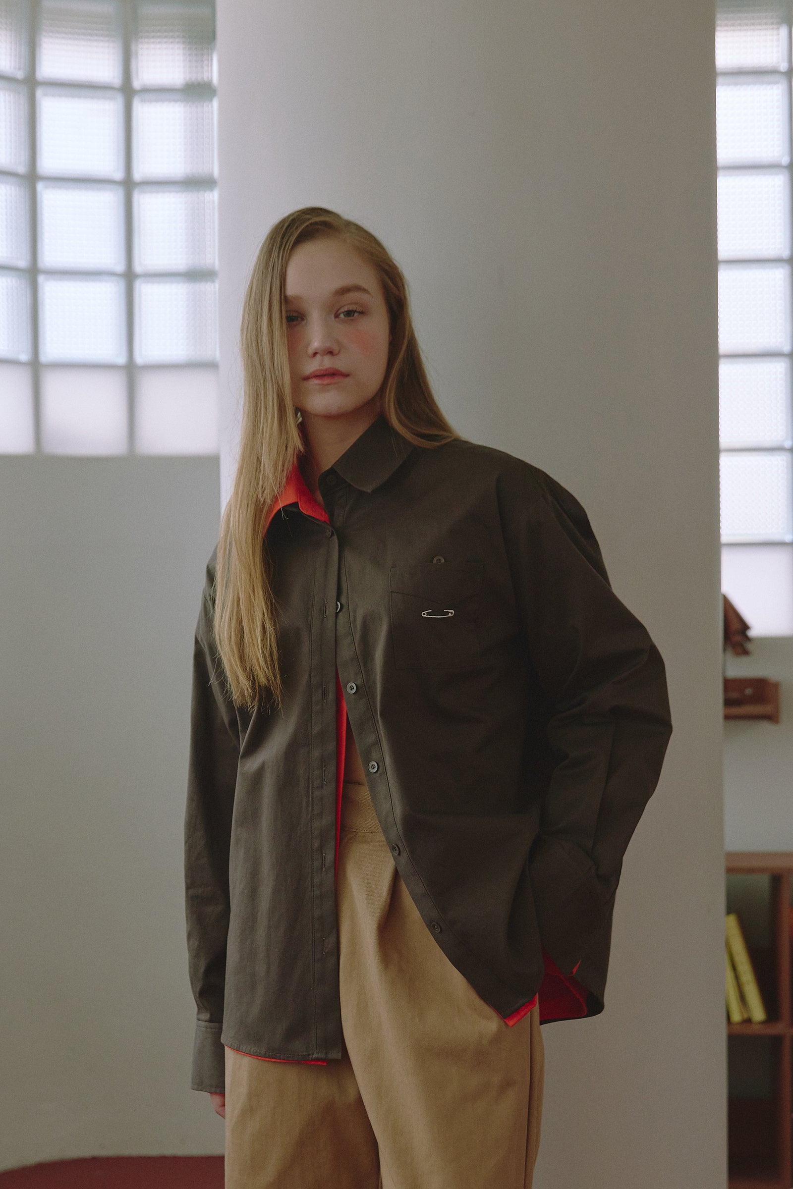 EMBROIDERY CHECK SHIRT_MARRON